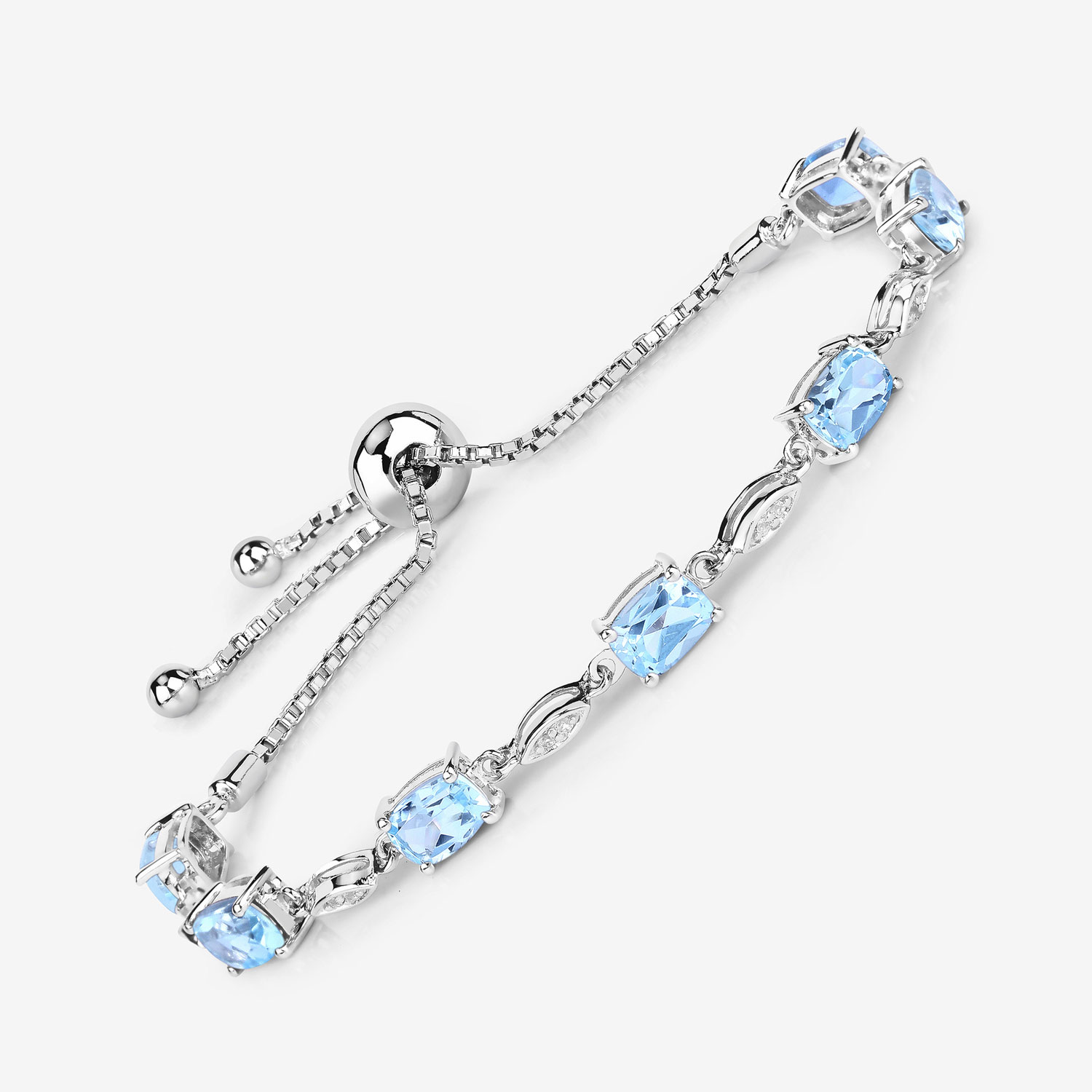7.12 Carat Genuine Blue Topaz and White Topaz .925 Sterling Silver Bracelet