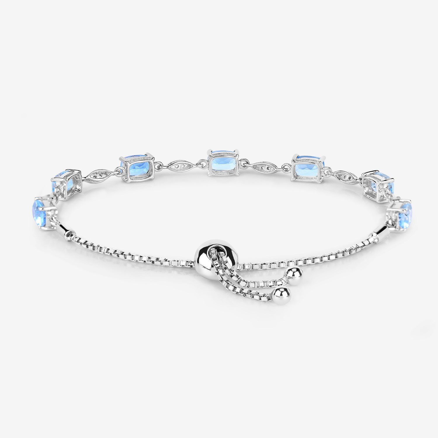 7.12 Carat Genuine Blue Topaz and White Topaz .925 Sterling Silver Bracelet