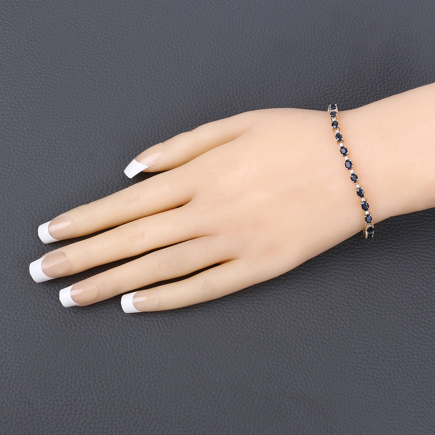 6.03 Carat Genuine Blue Sapphire and White Diamond 14K Yellow Gold Bracelet
