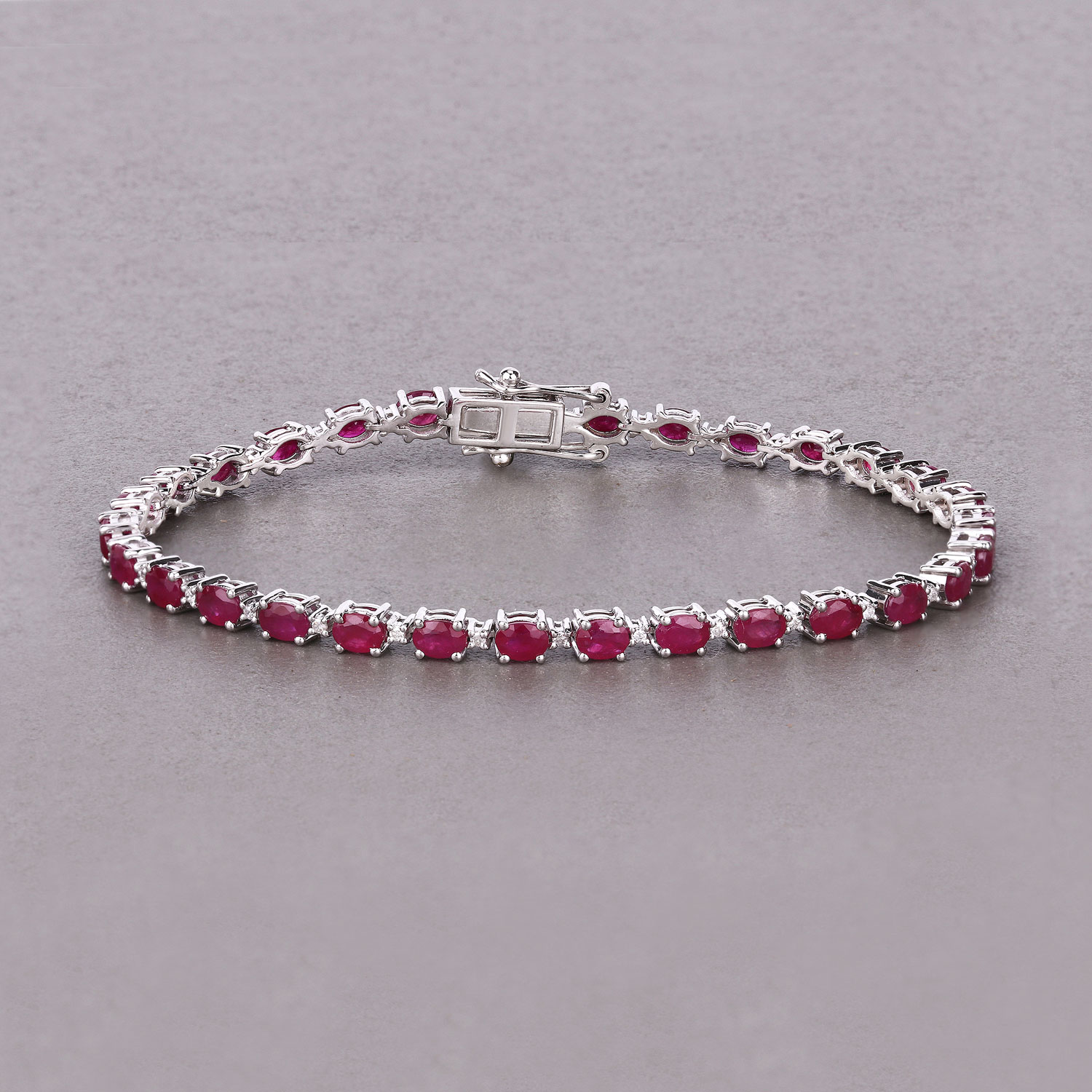 6.61 Carat Genuine Mozambique Ruby and White Diamond 14K White Gold Bracelet