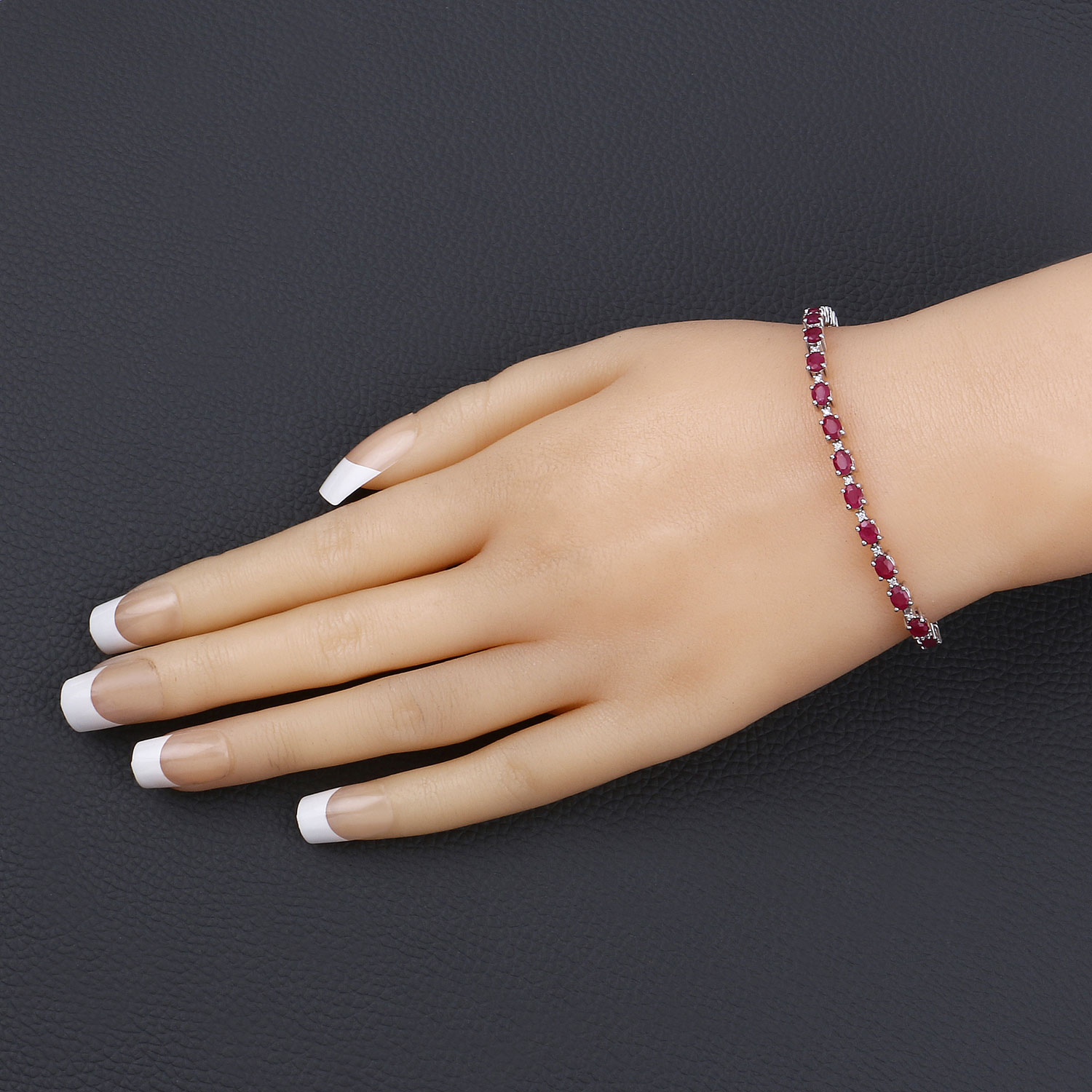 6.61 Carat Genuine Mozambique Ruby and White Diamond 14K White Gold Bracelet