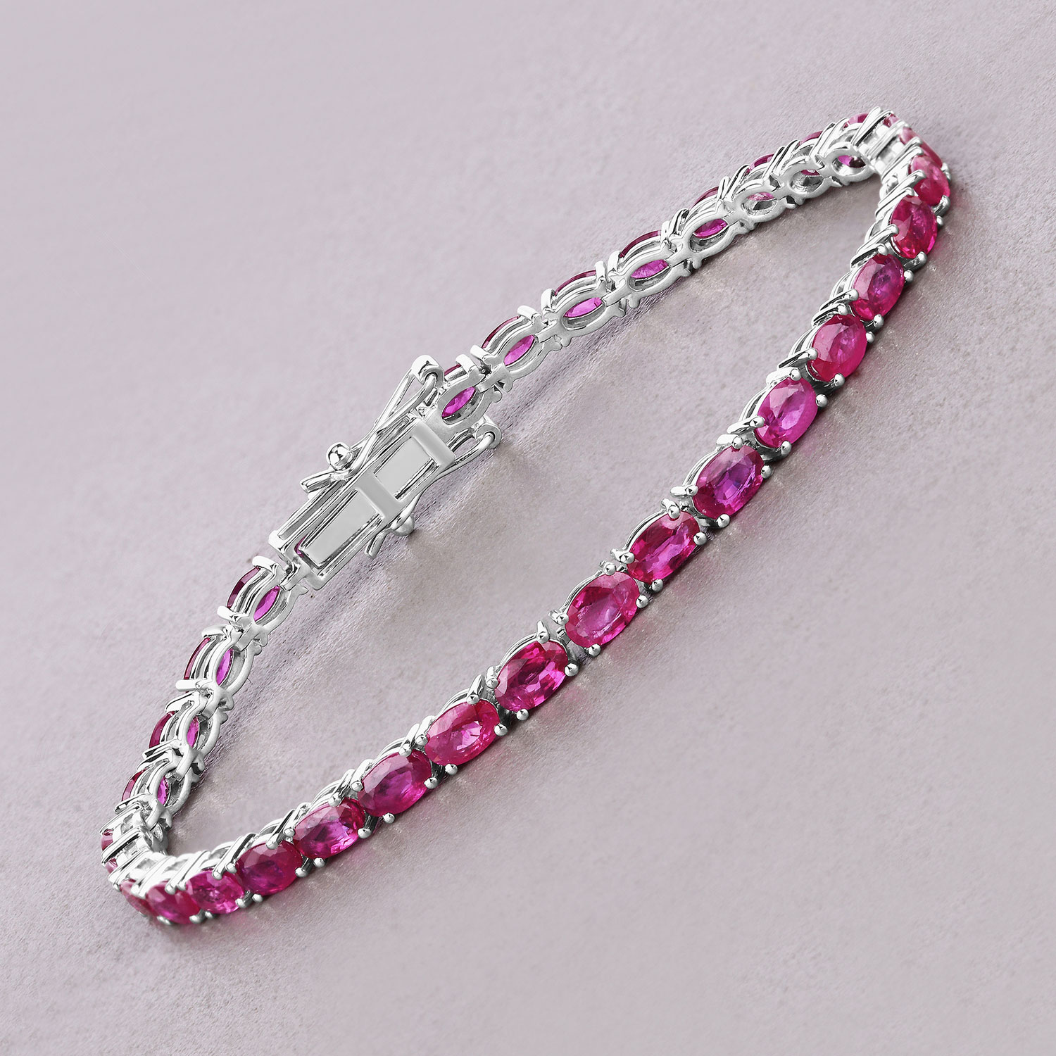 9.18 Carat Genuine Ruby 10K White Gold Bracelet