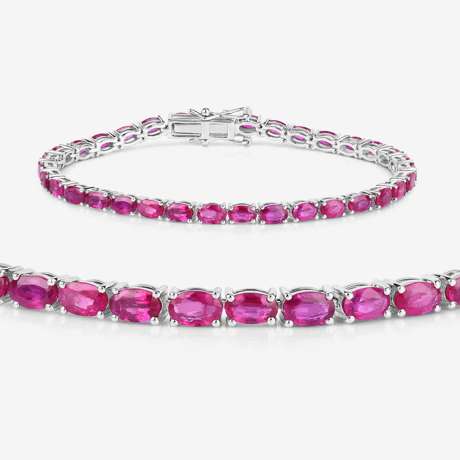 9.18 Carat Genuine Ruby 10K White Gold Bracelet