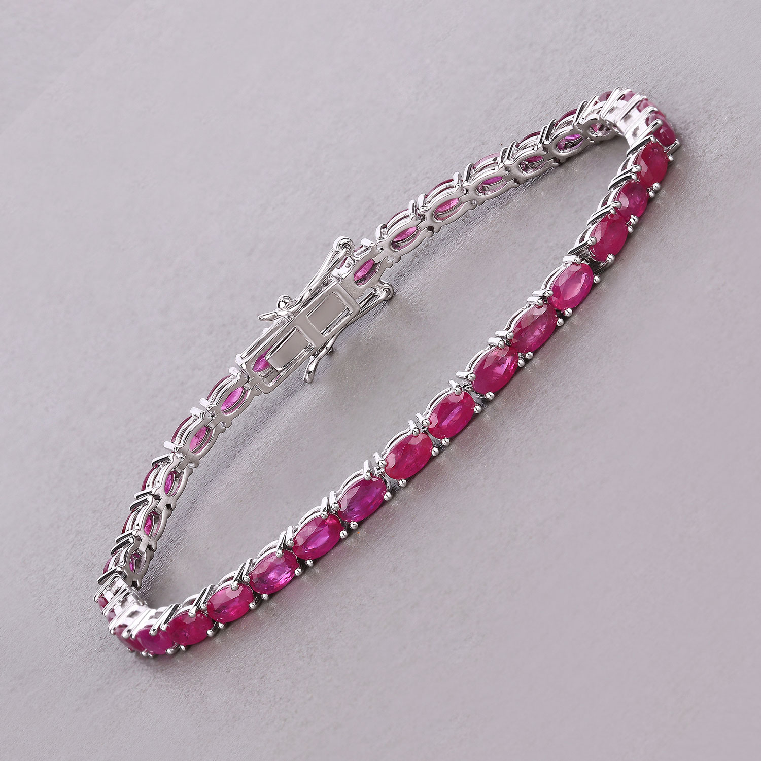 9.18 Carat Genuine Mozambique Ruby 14K White Gold Bracelet