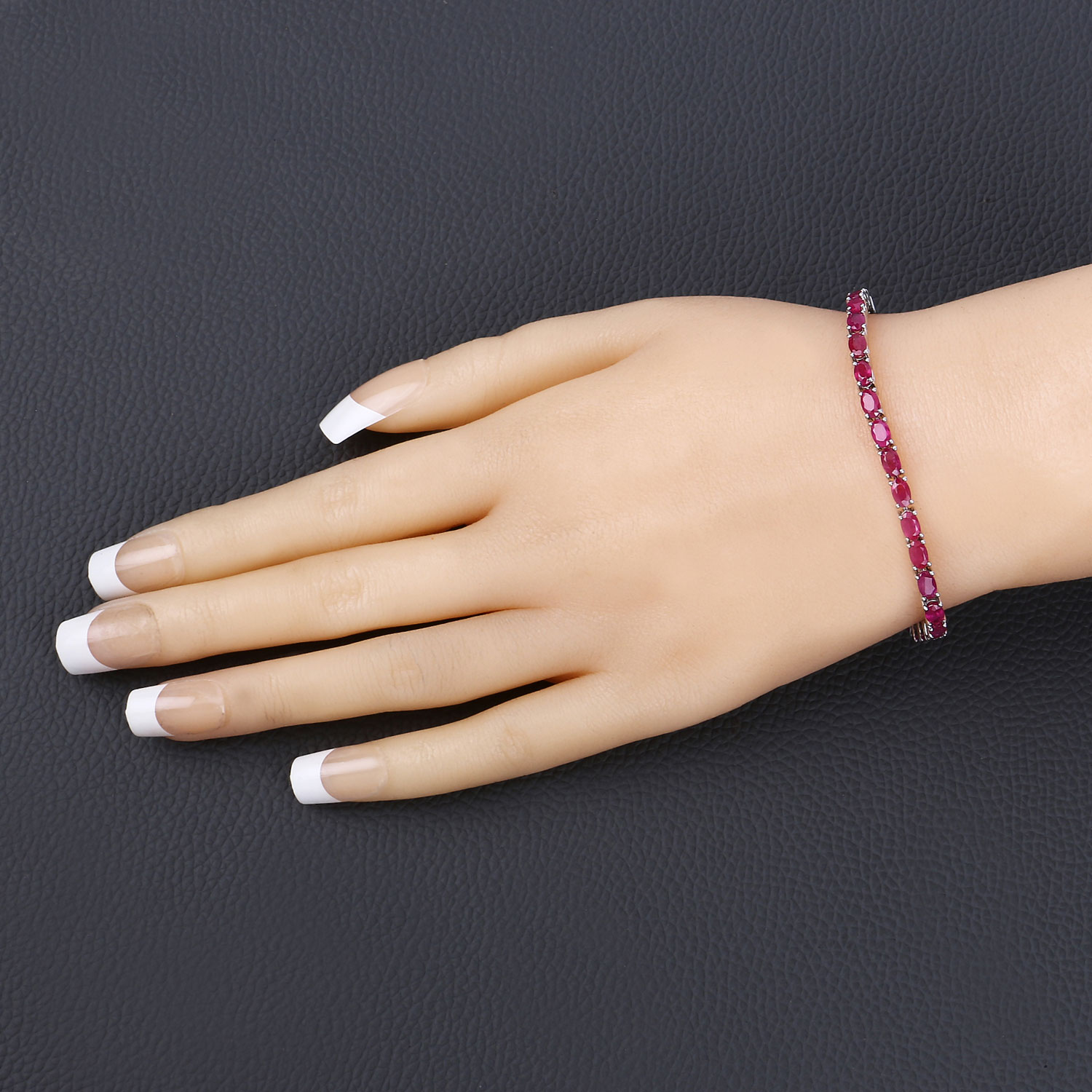 9.18 Carat Genuine Mozambique Ruby 14K White Gold Bracelet