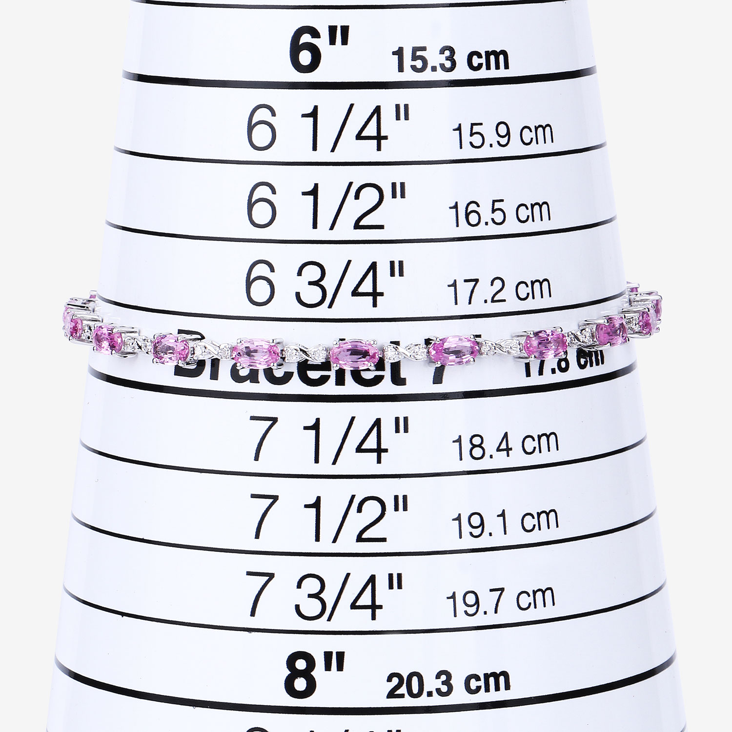 4.43 Carat Genuine Pink Sapphire and White Diamond 14K White Gold Bracelet