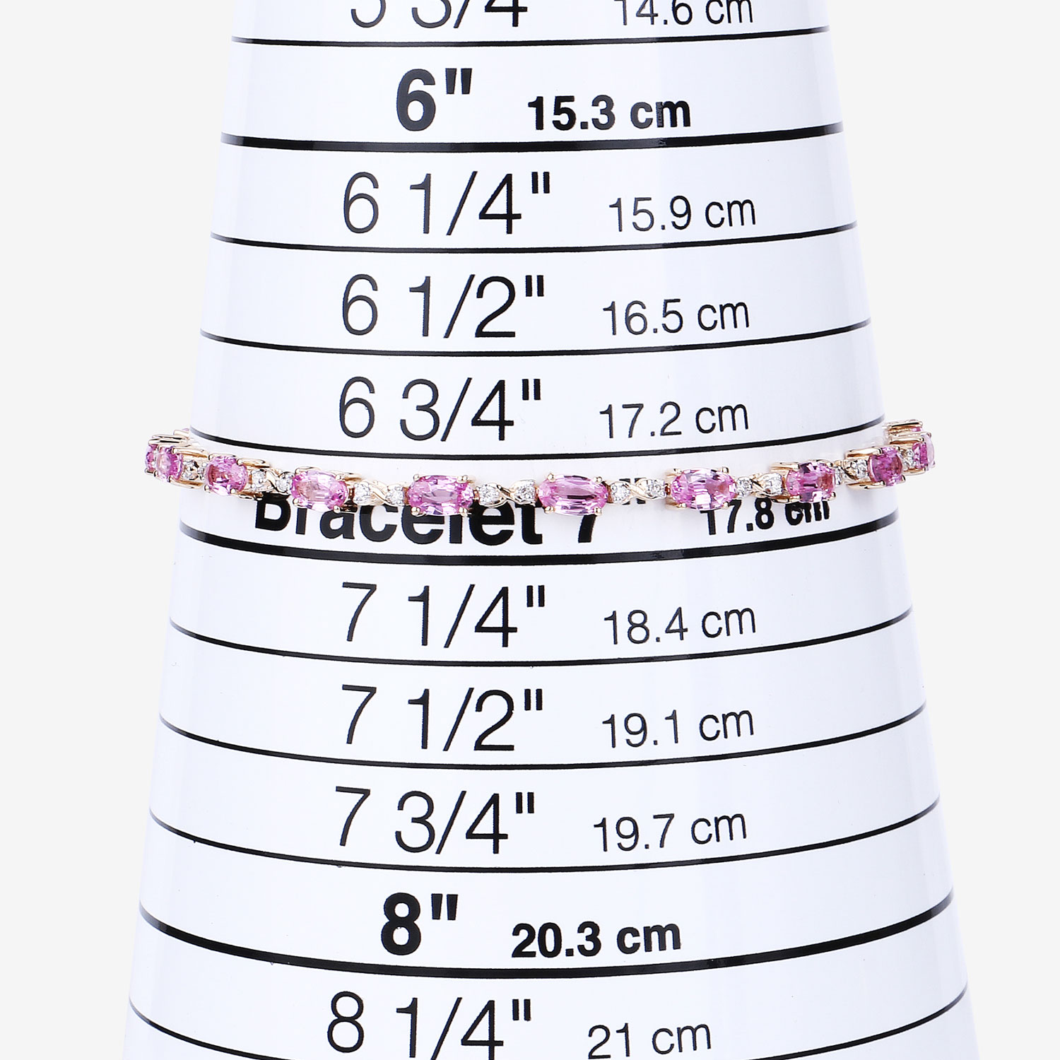 4.43 Carat Genuine Pink Sapphire and White Diamond 14K Yellow Gold Bracelet