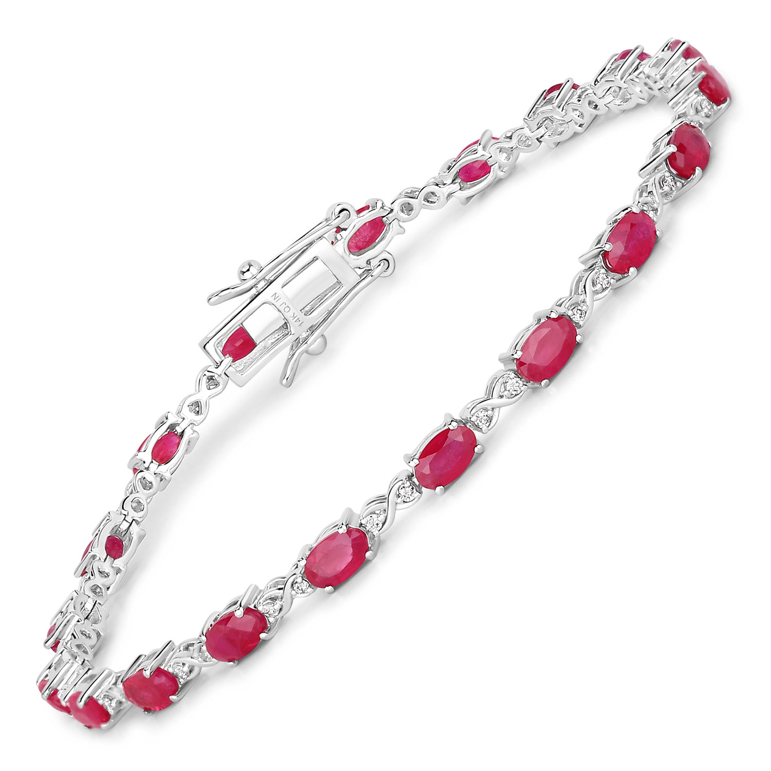 14K White Gold 7in Bracelet 5.13 Carat Ruby Oval Cut with White Diamond 0.25ct (Vault_Q)