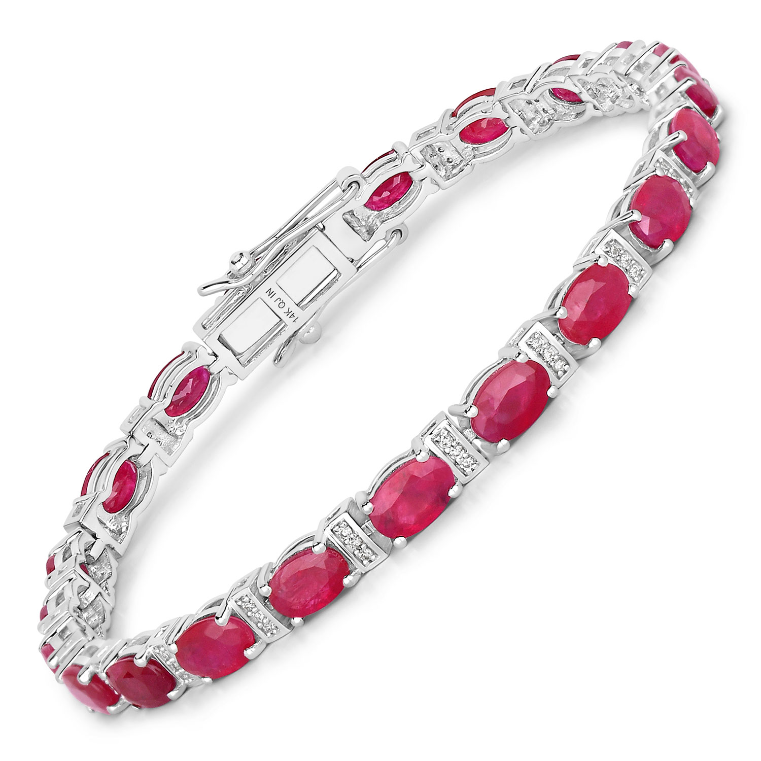 11.14 Carat Genuine Mozambique Ruby and White Diamond 14K White Gold Bracelet