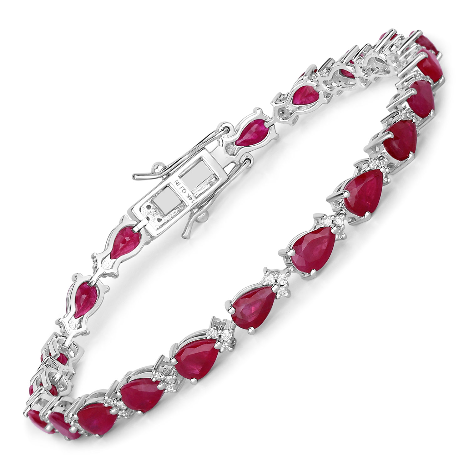 8.90 Carat Genuine Mozambique Ruby and White Diamond 14K White Gold Bracelet