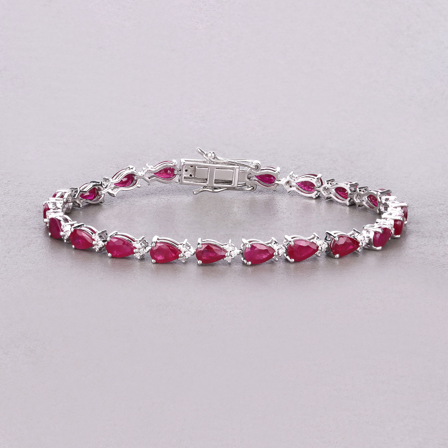 8.90 Carat Genuine Mozambique Ruby and White Diamond 14K White Gold Bracelet