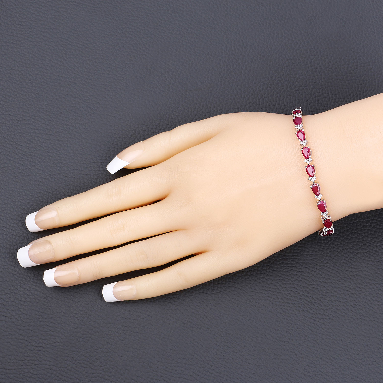 8.90 Carat Genuine Mozambique Ruby and White Diamond 14K White Gold Bracelet