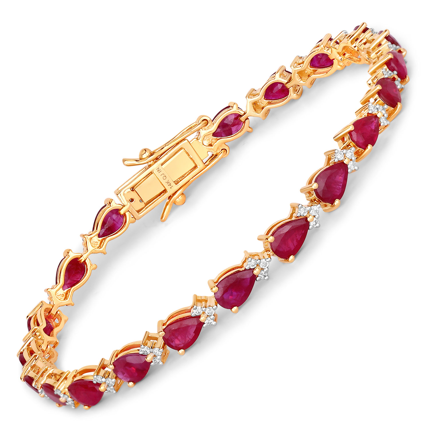 8.90 Carat Genuine Mozambique Ruby and White Diamond 14K Yellow Gold Bracelet