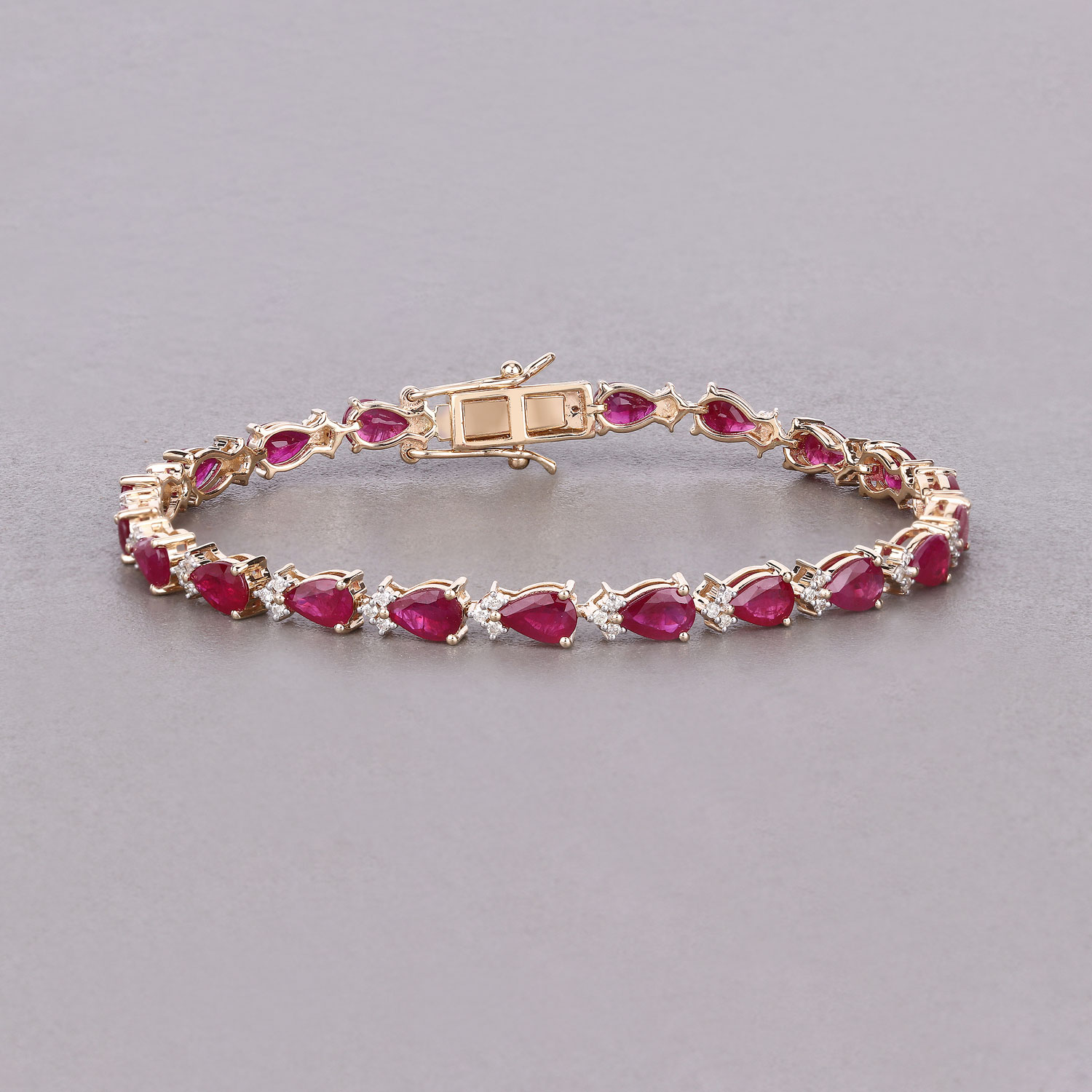 8.90 Carat Genuine Mozambique Ruby and White Diamond 14K Yellow Gold Bracelet
