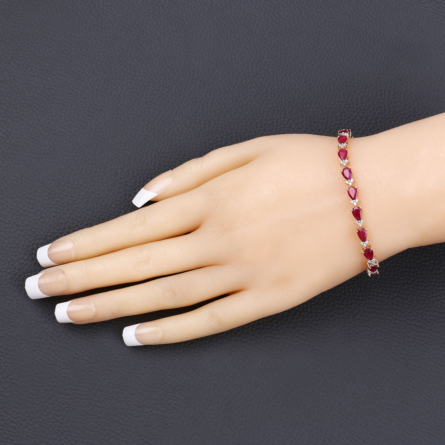 8.90 Carat Genuine Mozambique Ruby and White Diamond 14K Yellow Gold Bracelet