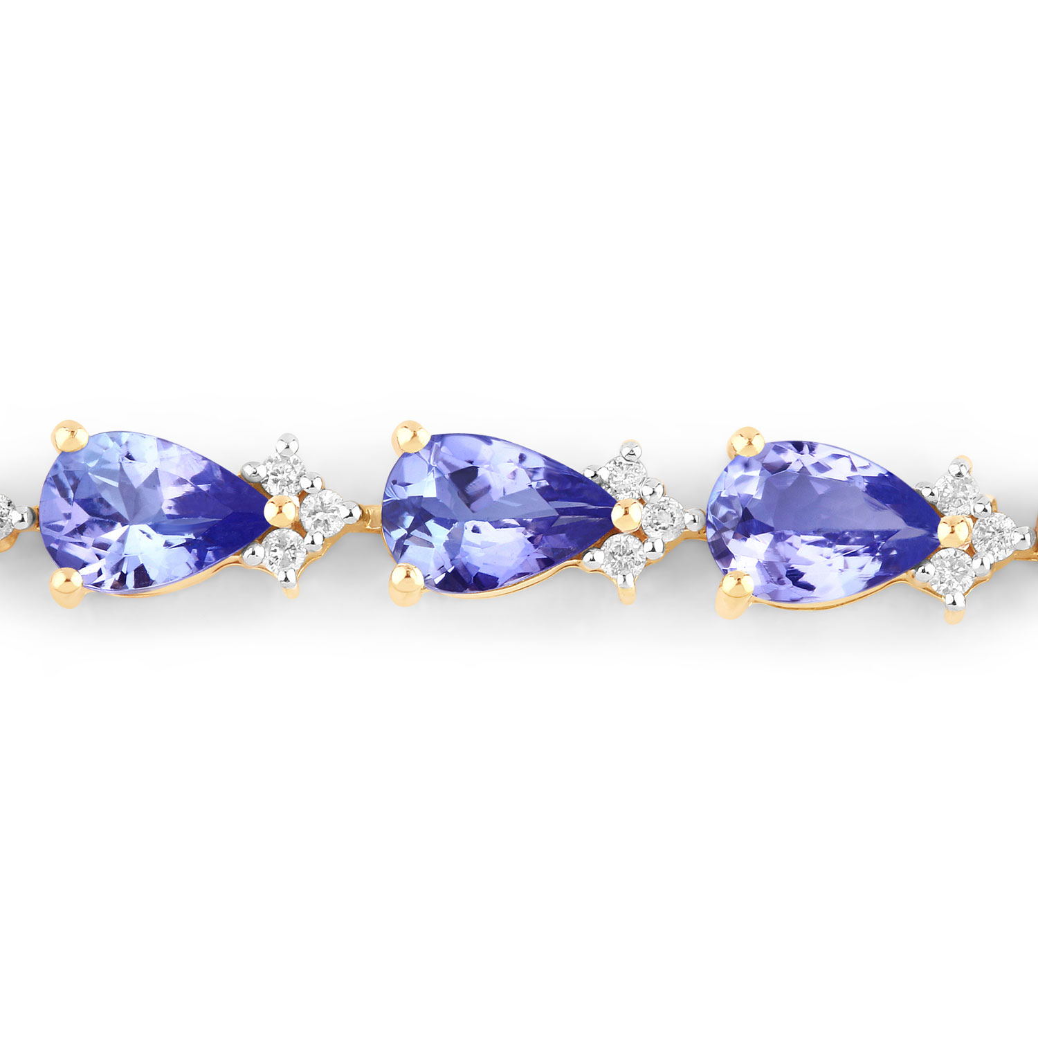 8.27 Carat Genuine Tanzanite and White Diamond 14K Yellow Gold Bracelet