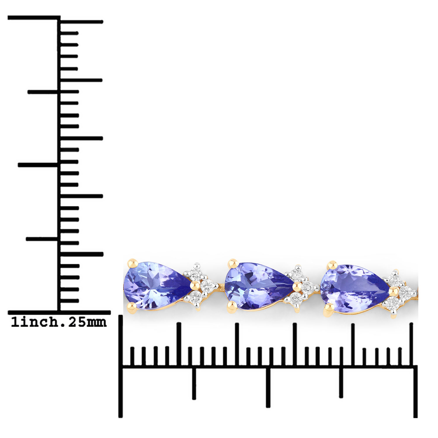 8.27 Carat Genuine Tanzanite and White Diamond 14K Yellow Gold Bracelet
