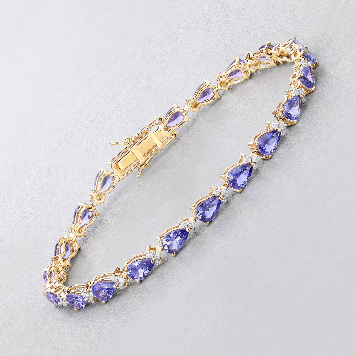 8.27 Carat Genuine Tanzanite and White Diamond 14K Yellow Gold Bracelet