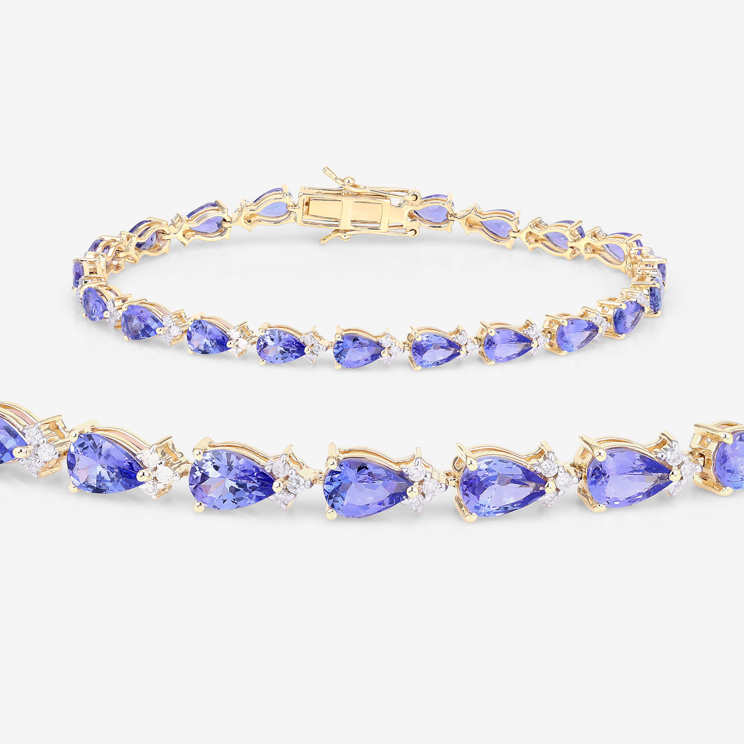 8.27 Carat Genuine Tanzanite and White Diamond 14K Yellow Gold Bracelet