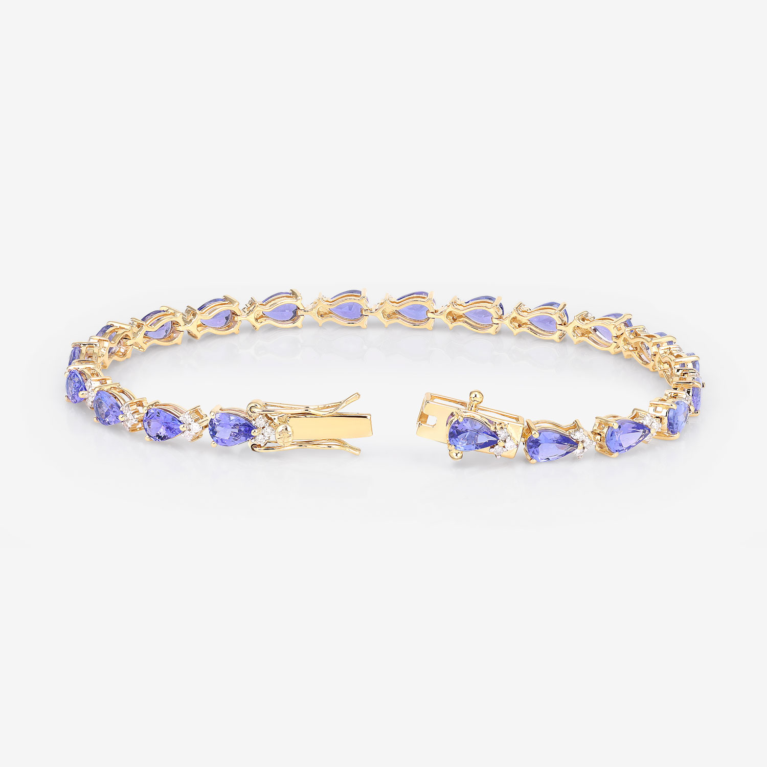 8.27 Carat Genuine Tanzanite and White Diamond 14K Yellow Gold Bracelet
