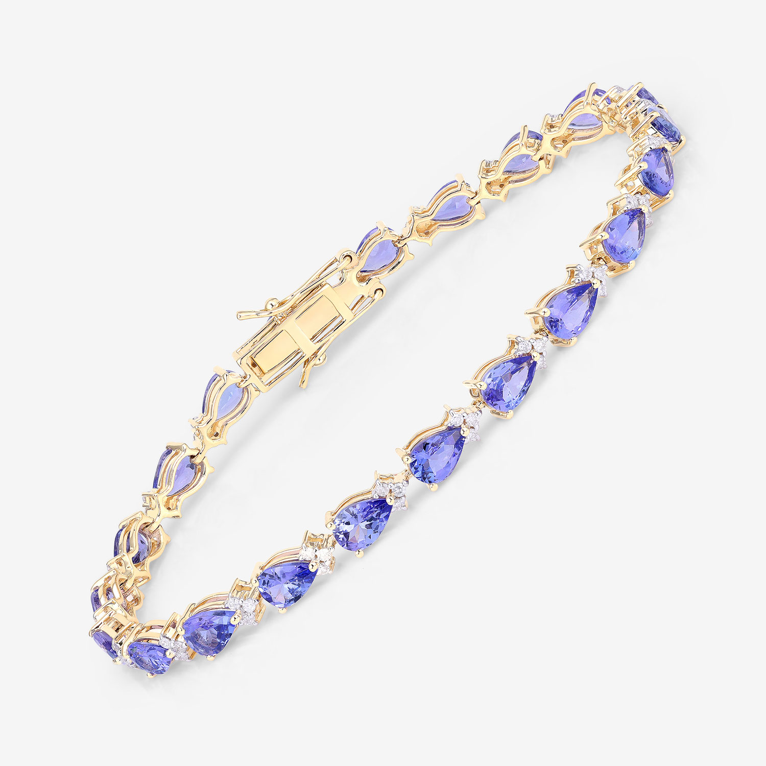 8.27 Carat Genuine Tanzanite and White Diamond 14K Yellow Gold Bracelet