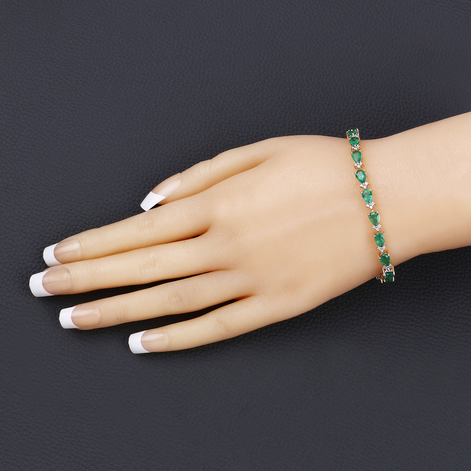 7.85 Carat Genuine Zambian Emerald and White Diamond 14K Yellow Gold Bracelet
