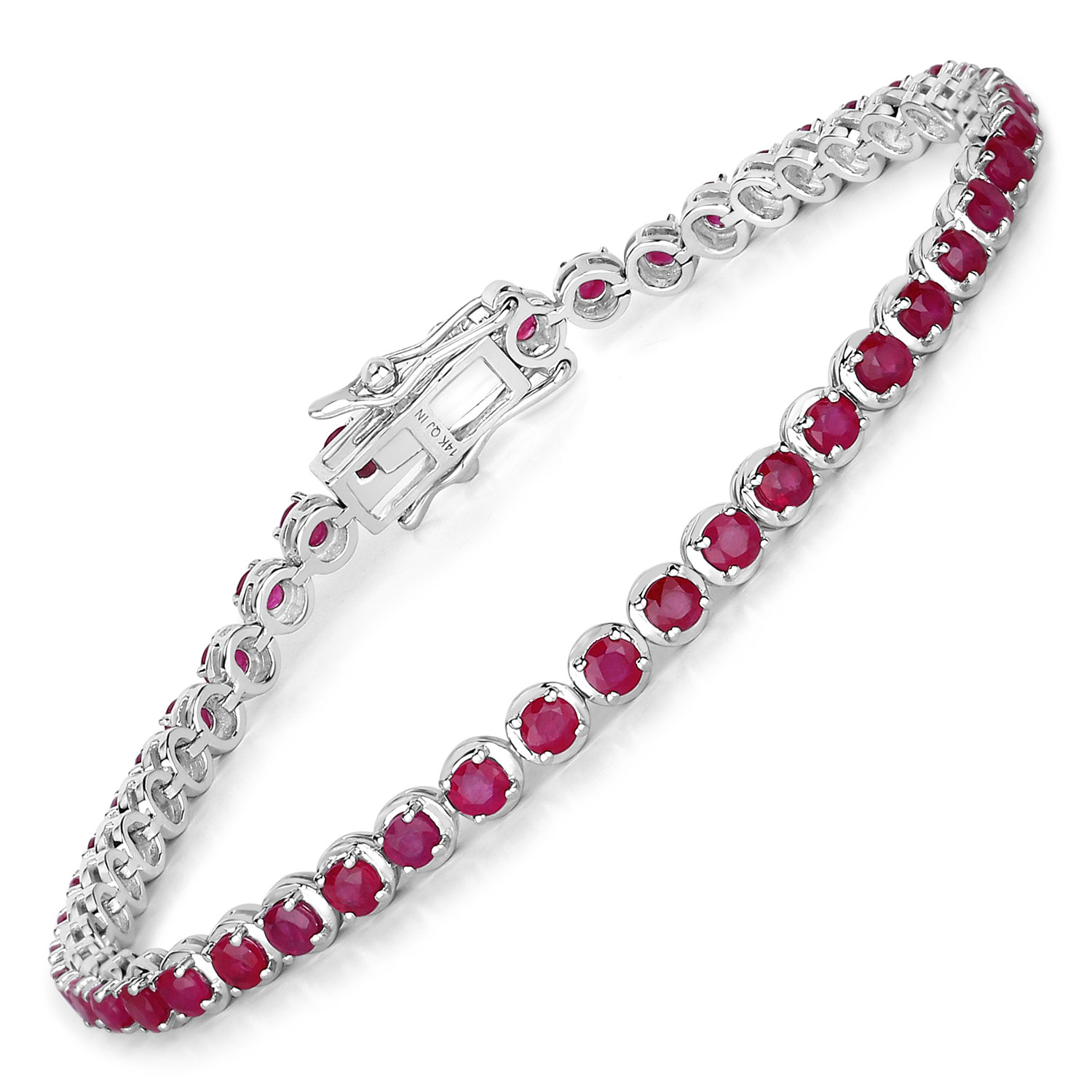 3.13 Carat Genuine Mozambique Ruby 14K White Gold Bracelet