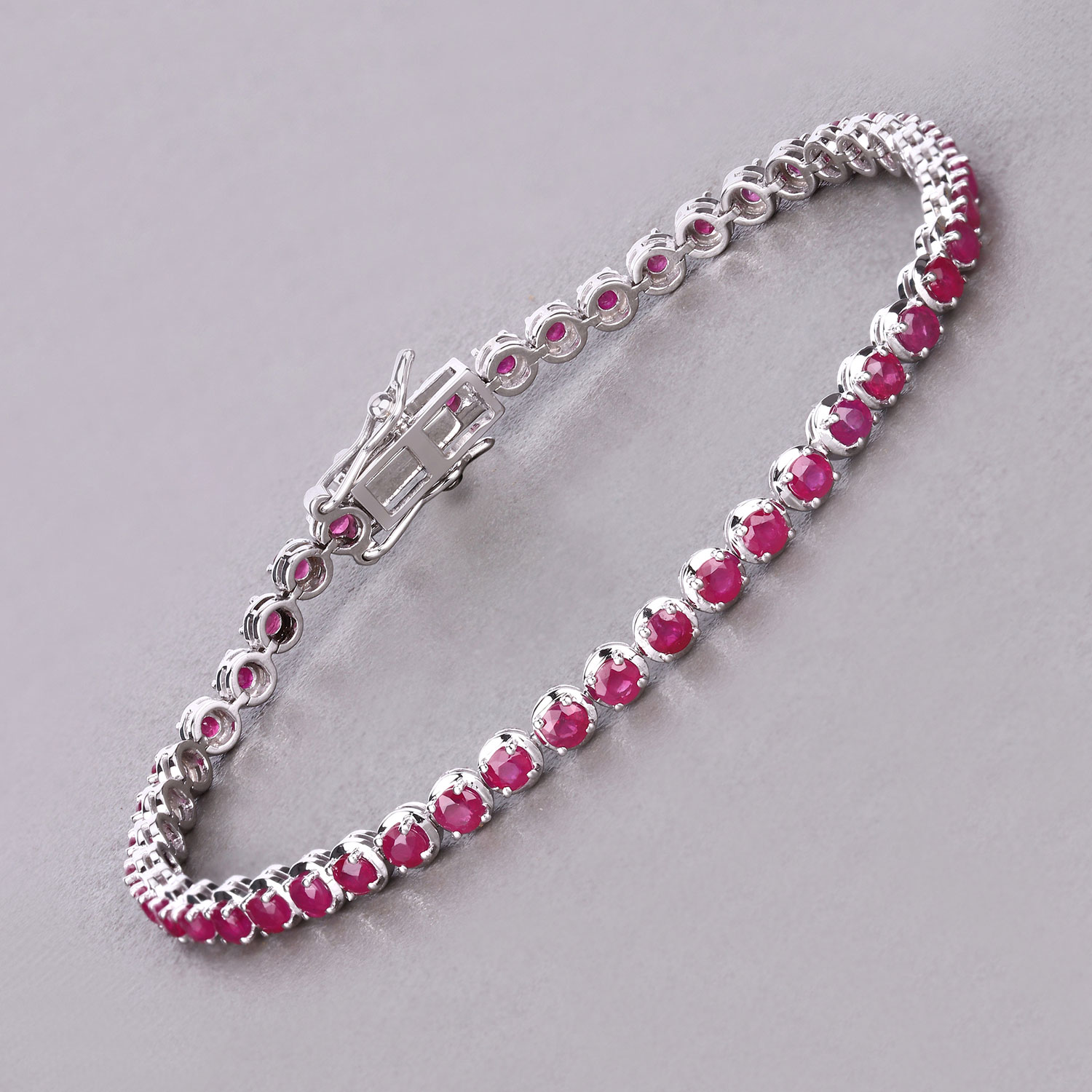 3.13 Carat Genuine Mozambique Ruby 14K White Gold Bracelet