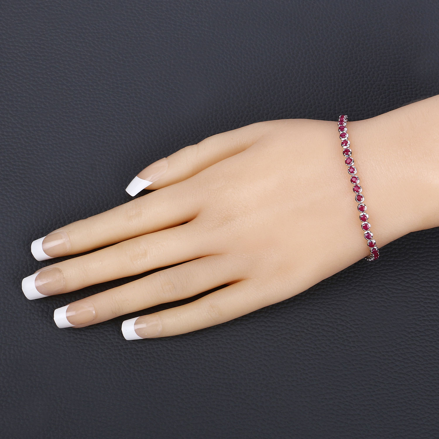 3.13 Carat Genuine Mozambique Ruby 14K White Gold Bracelet