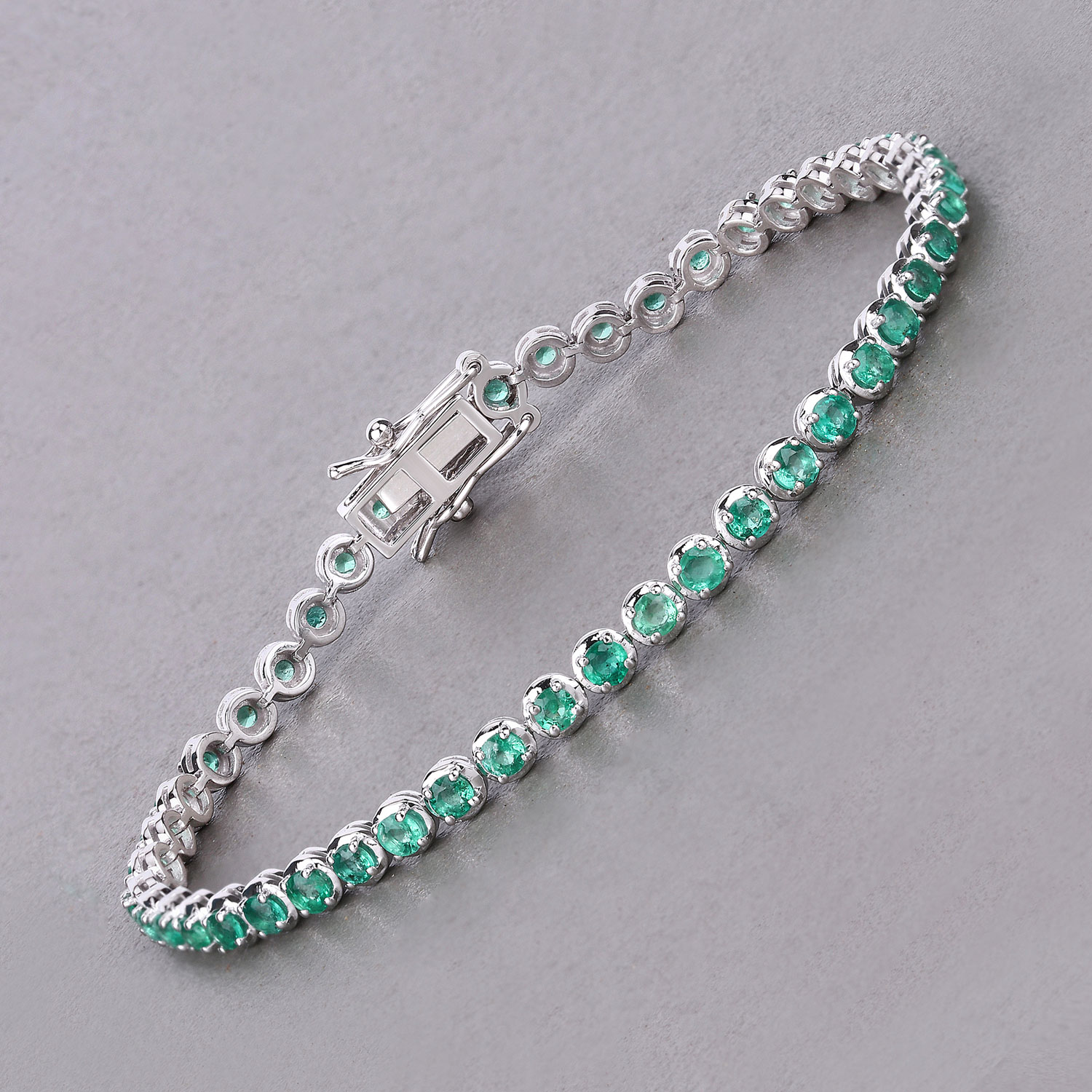 2.76 Carat Genuine Zambian Emerald 14K White Gold Bracelet
