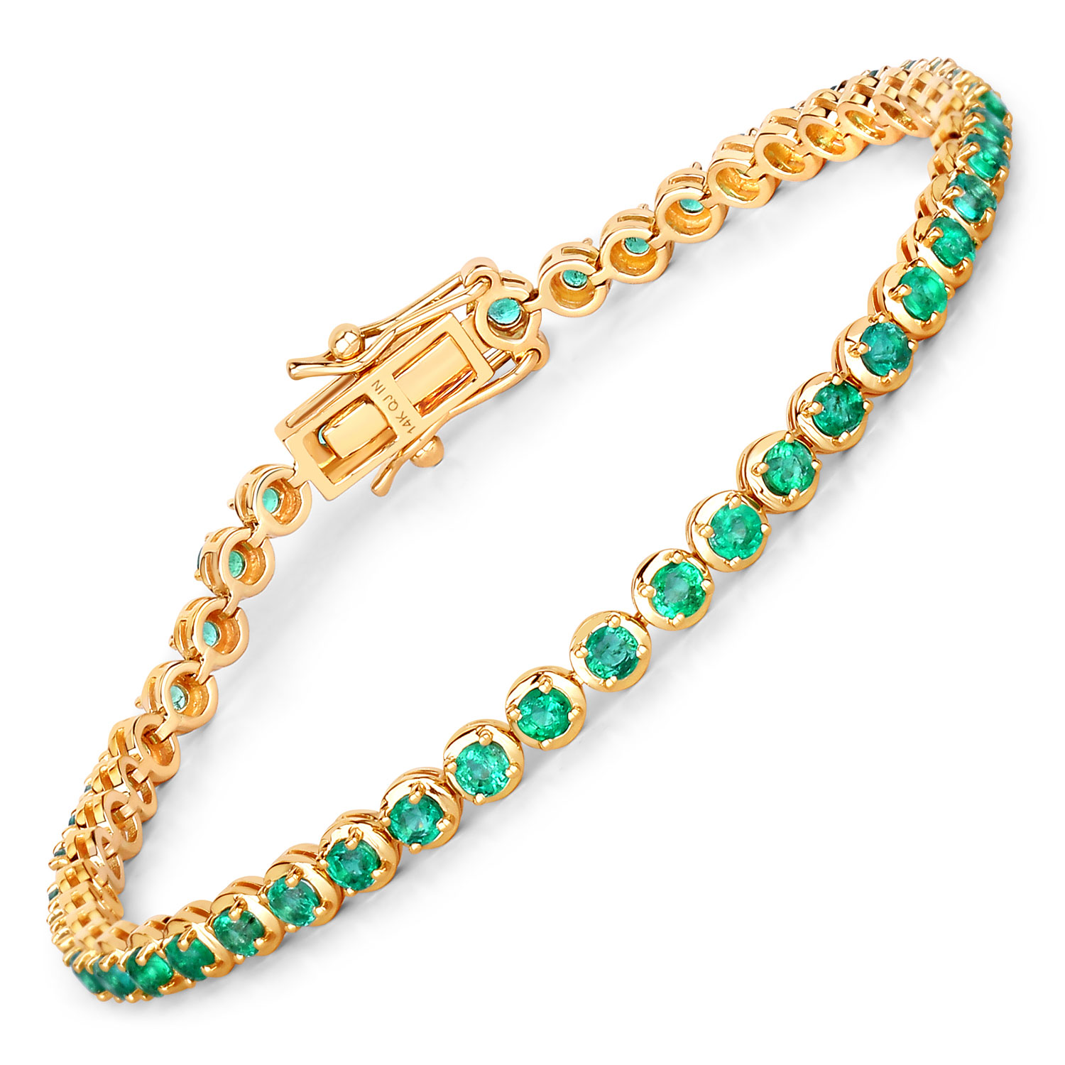2.76 Carat Genuine Zambian Emerald 14K Yellow Gold Bracelet
