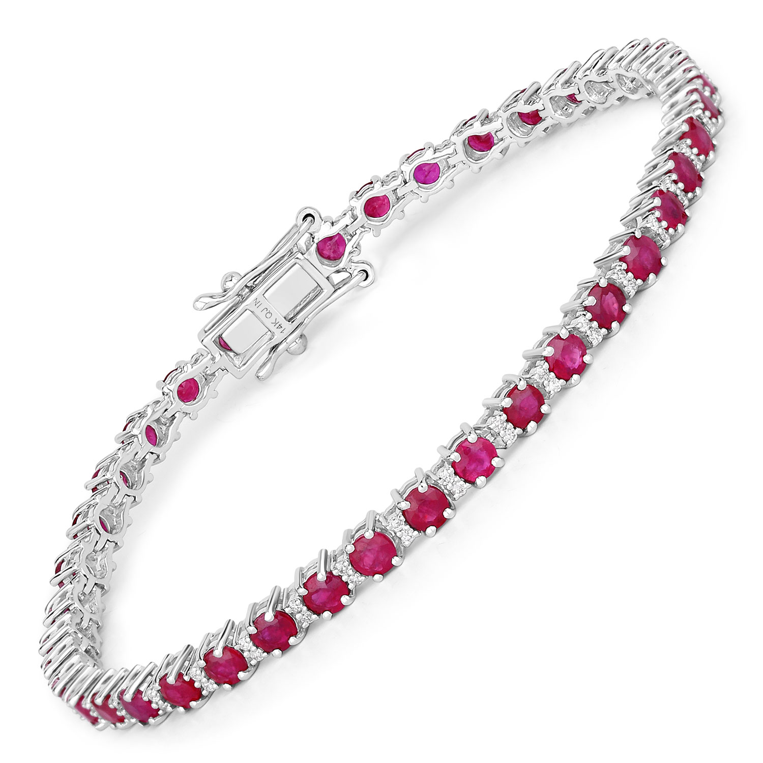 5.56 Carat Genuine Mozambique Ruby and White Diamond 14K White Gold Bracelet