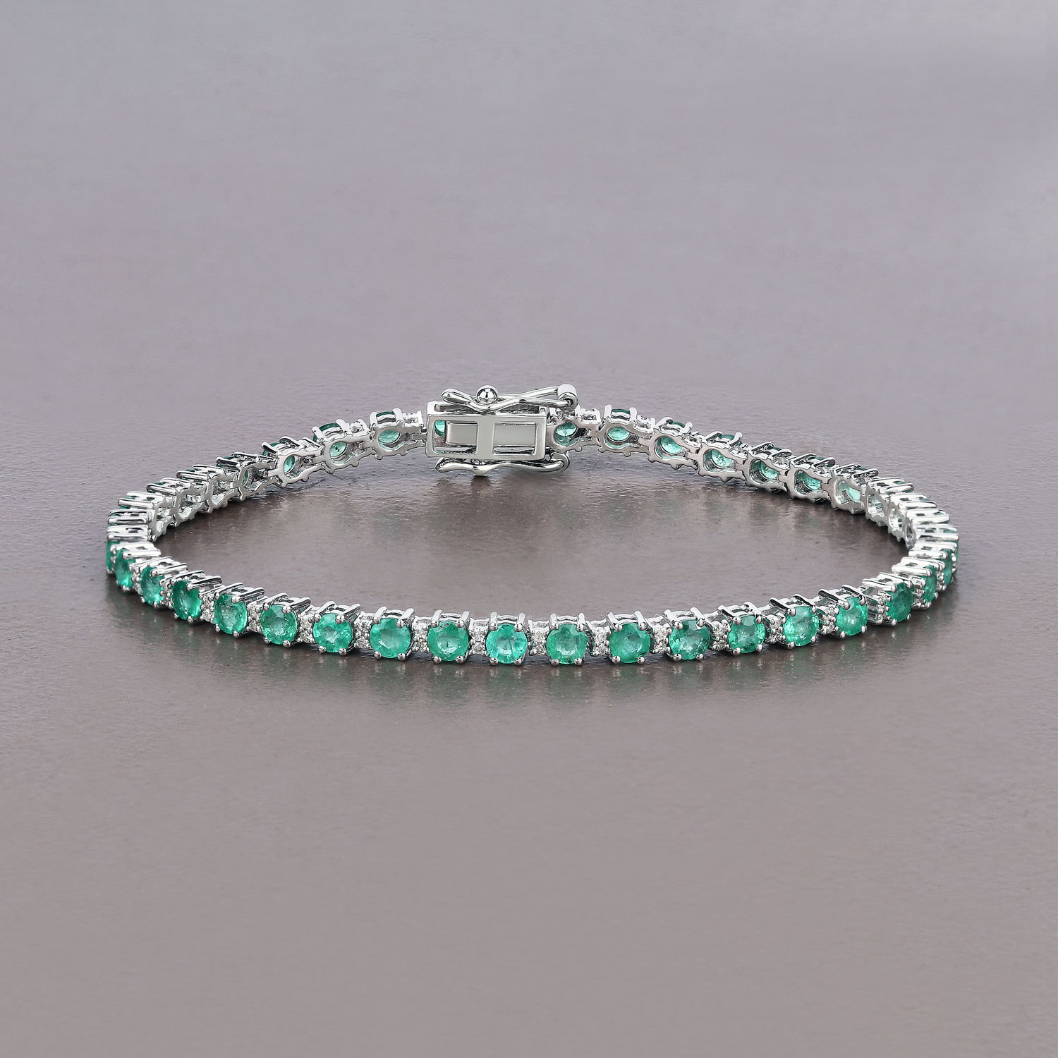 4.36 Carat Genuine Zambian Emerald and White Diamond 14K White Gold Bracelet