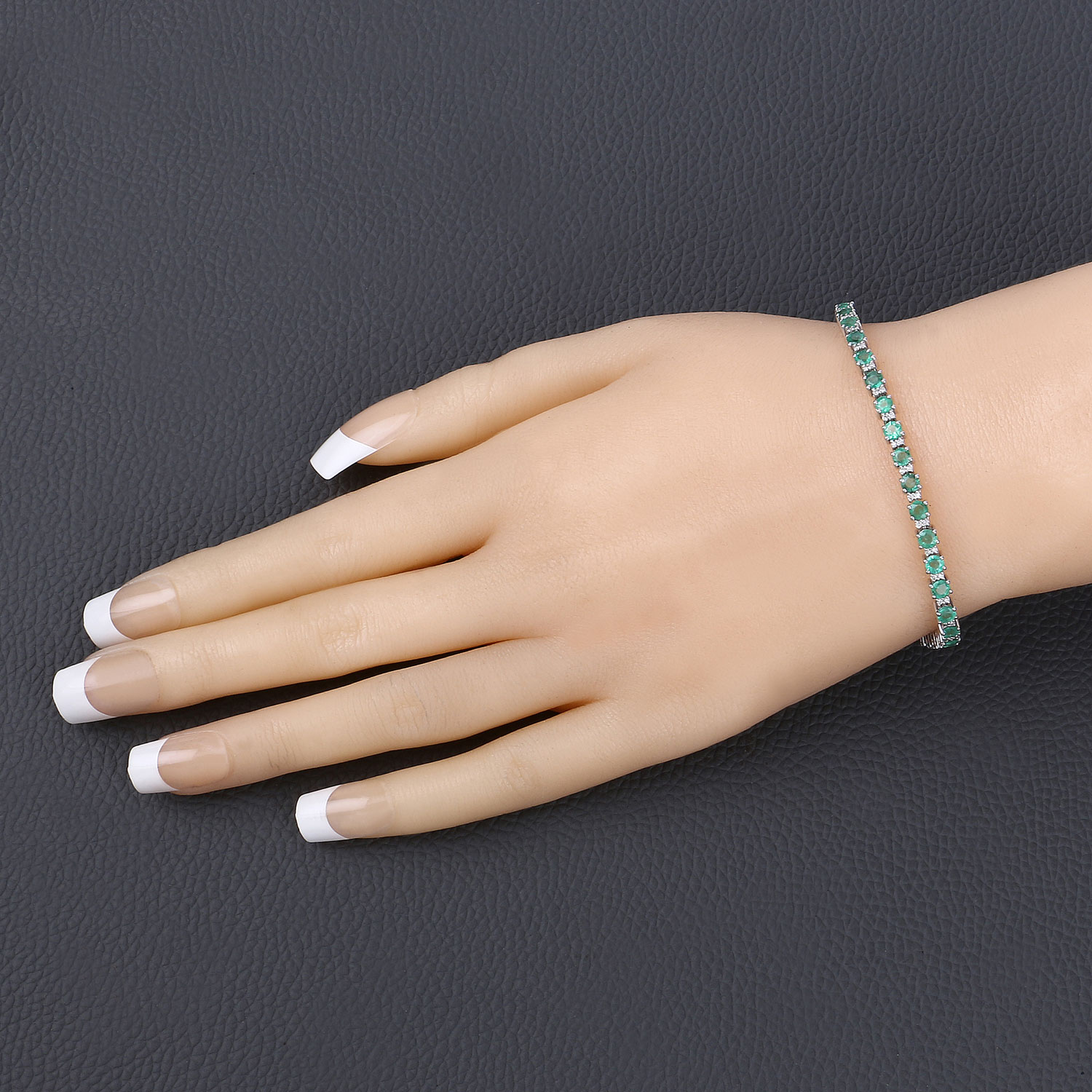 4.36 Carat Genuine Zambian Emerald and White Diamond 14K White Gold Bracelet