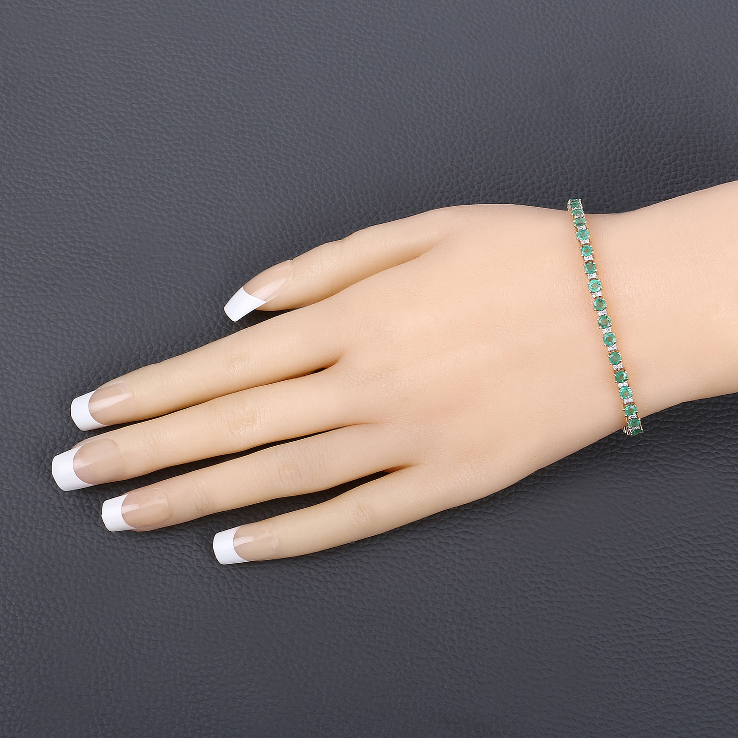 4.36 Carat Genuine Zambian Emerald and White Diamond 14K Yellow Gold Bracelet