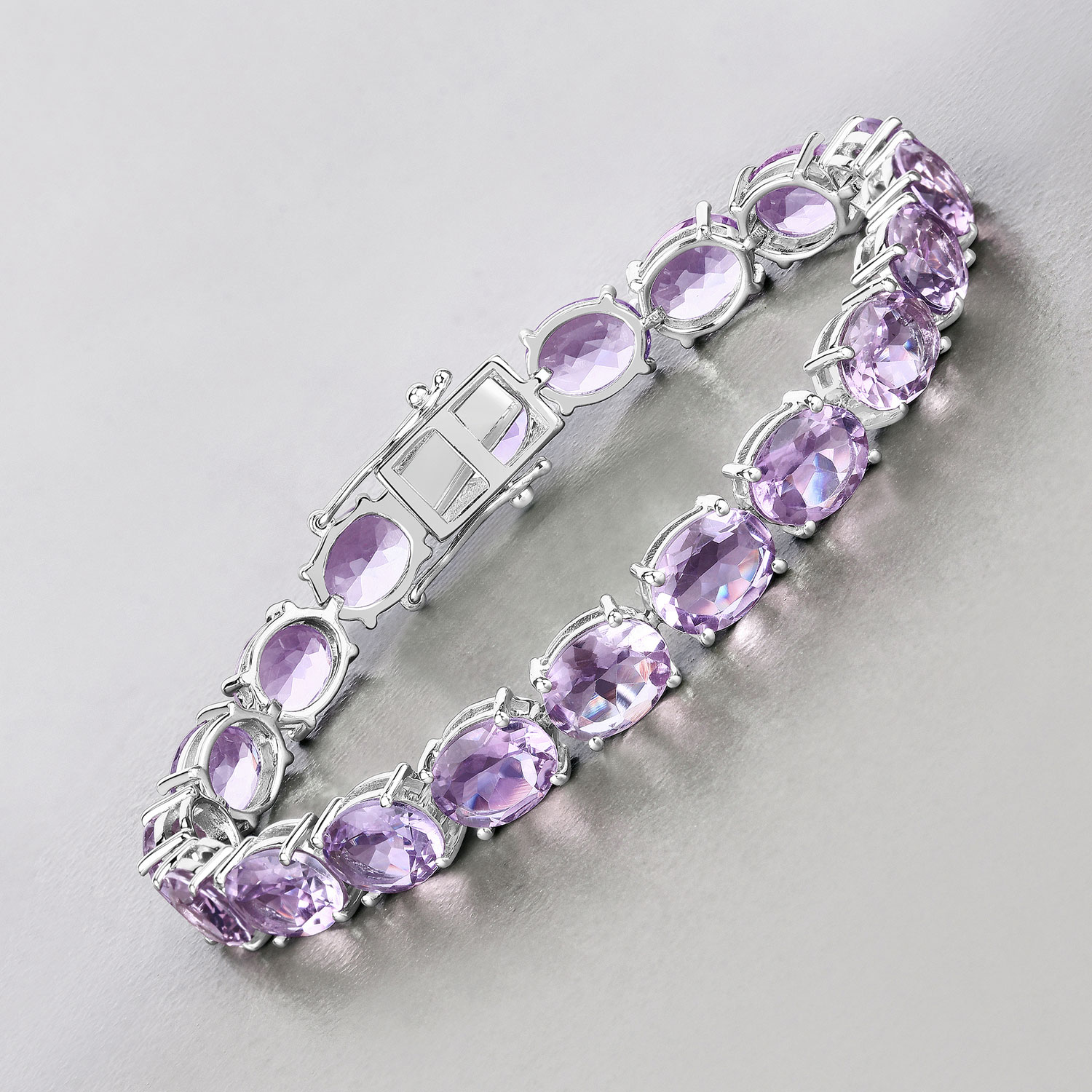 30.40 Carat Genuine Amethyst .925 Sterling Silver Bracelet