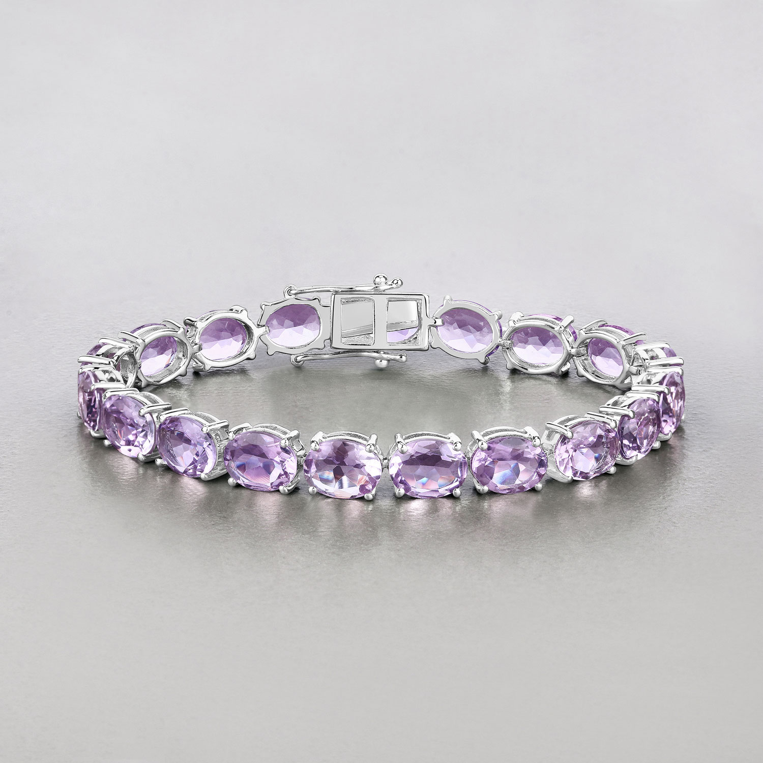 30.40 Carat Genuine Amethyst .925 Sterling Silver Bracelet