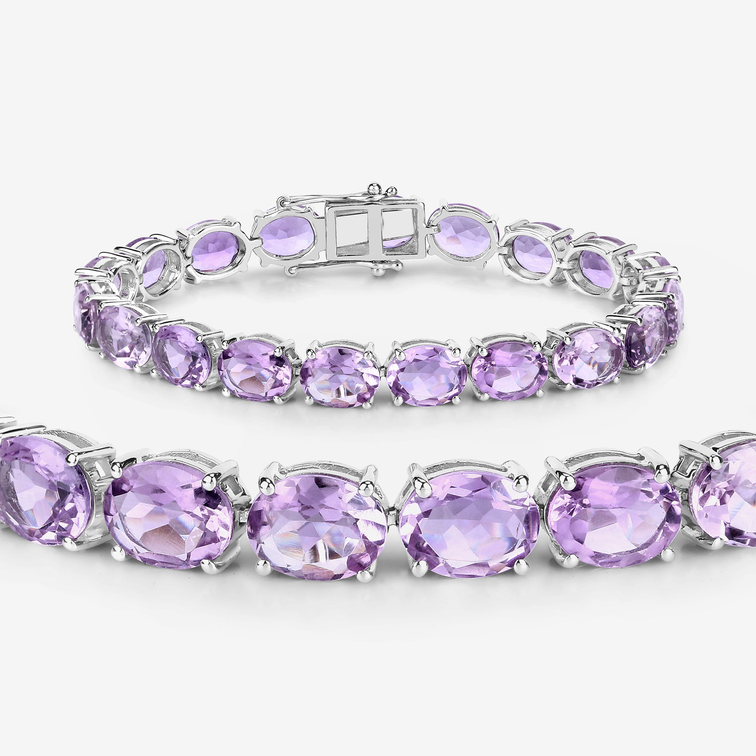 30.40 Carat Genuine Amethyst .925 Sterling Silver Bracelet