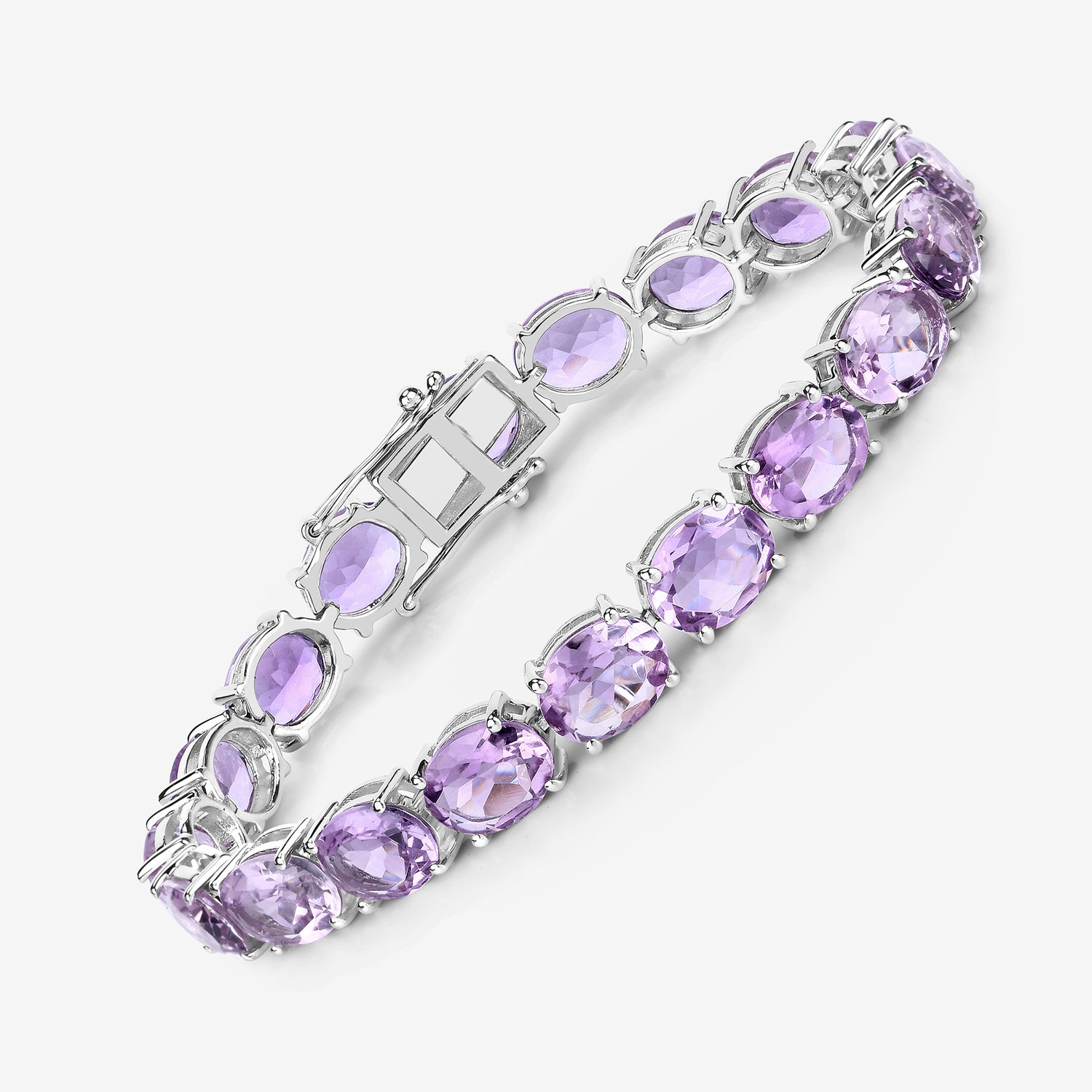 30.40 Carat Genuine Amethyst .925 Sterling Silver Bracelet