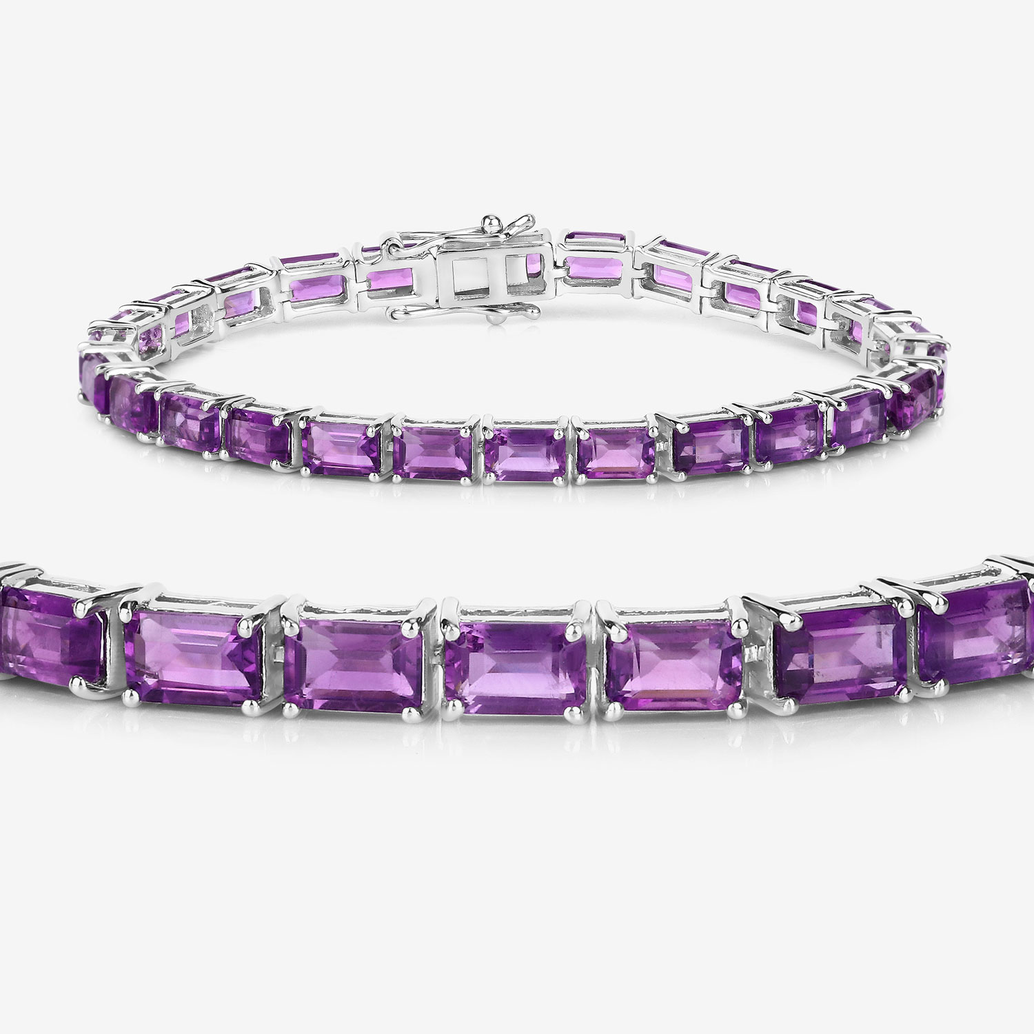 13.00 Carat Genuine Amethyst .925 Sterling Silver Bracelet