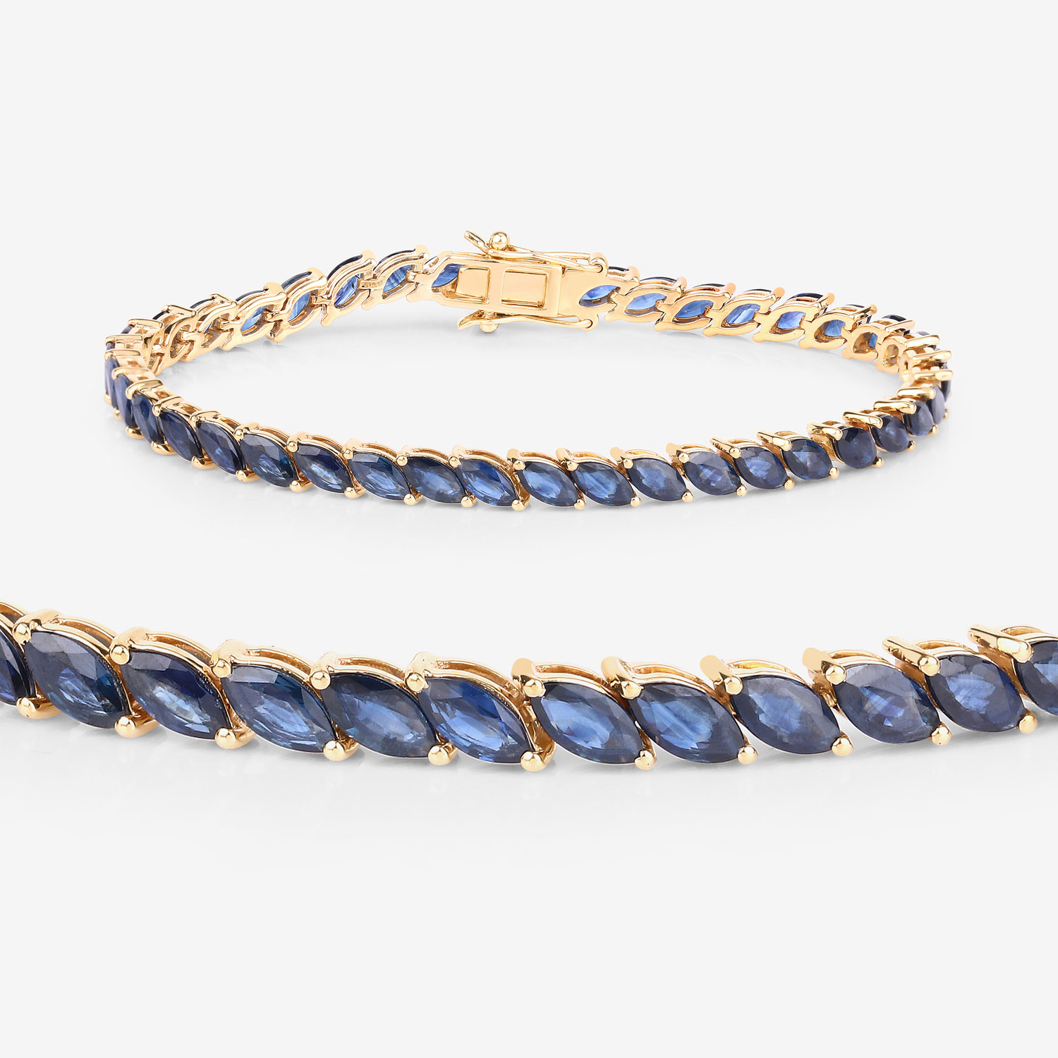 12.71 Carat Genuine Blue Sapphire 10K Yellow Gold Bracelet