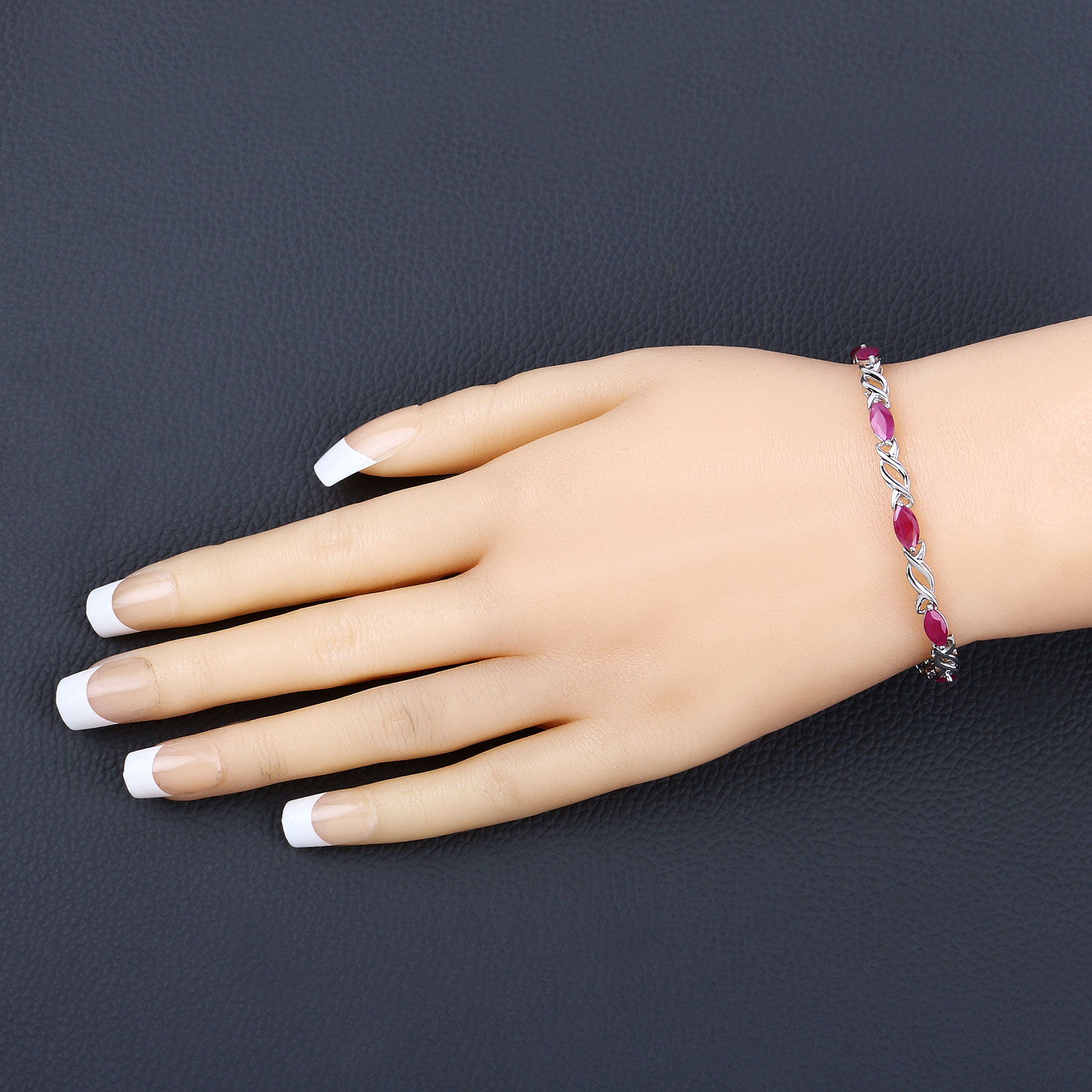 5.00 Carat Genuine Ruby 10K White Gold Bracelet