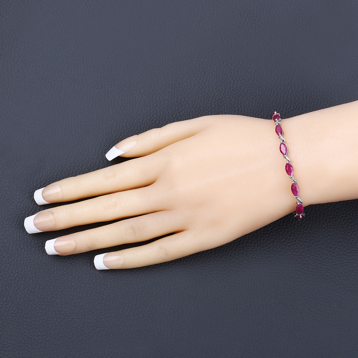 8.00 Carat Genuine Ruby 10K White Gold Bracelet