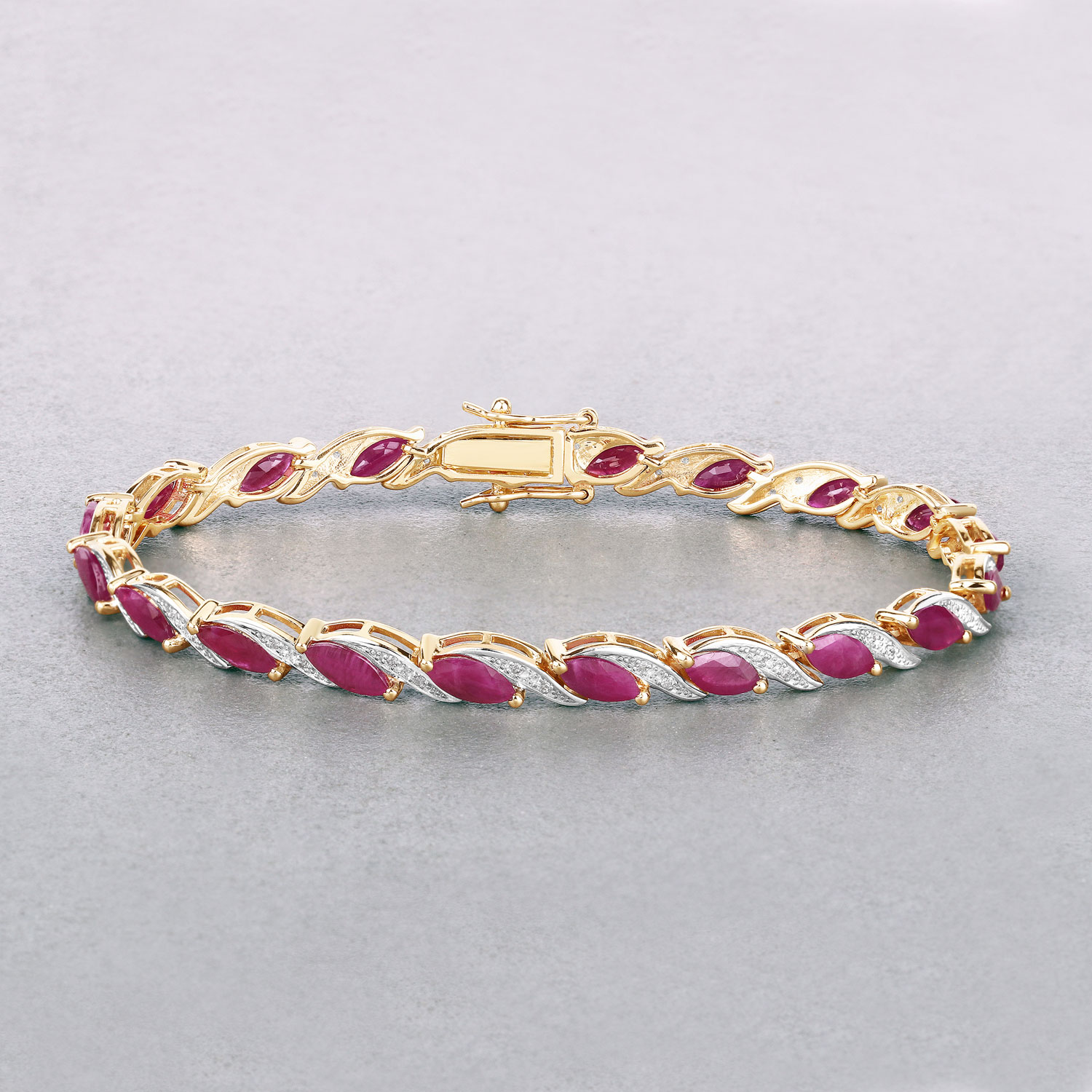 7.78 Carat Genuine Ruby and White Diamond 10K Yellow Gold Bracelet