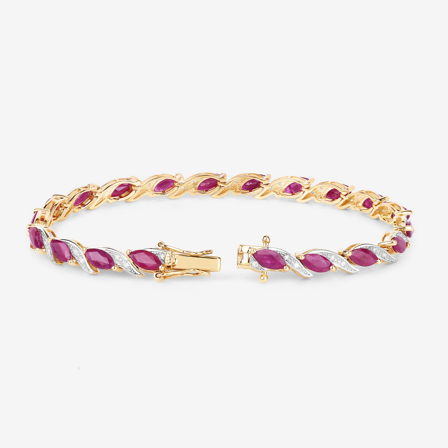 7.78 Carat Genuine Ruby and White Diamond 10K Yellow Gold Bracelet