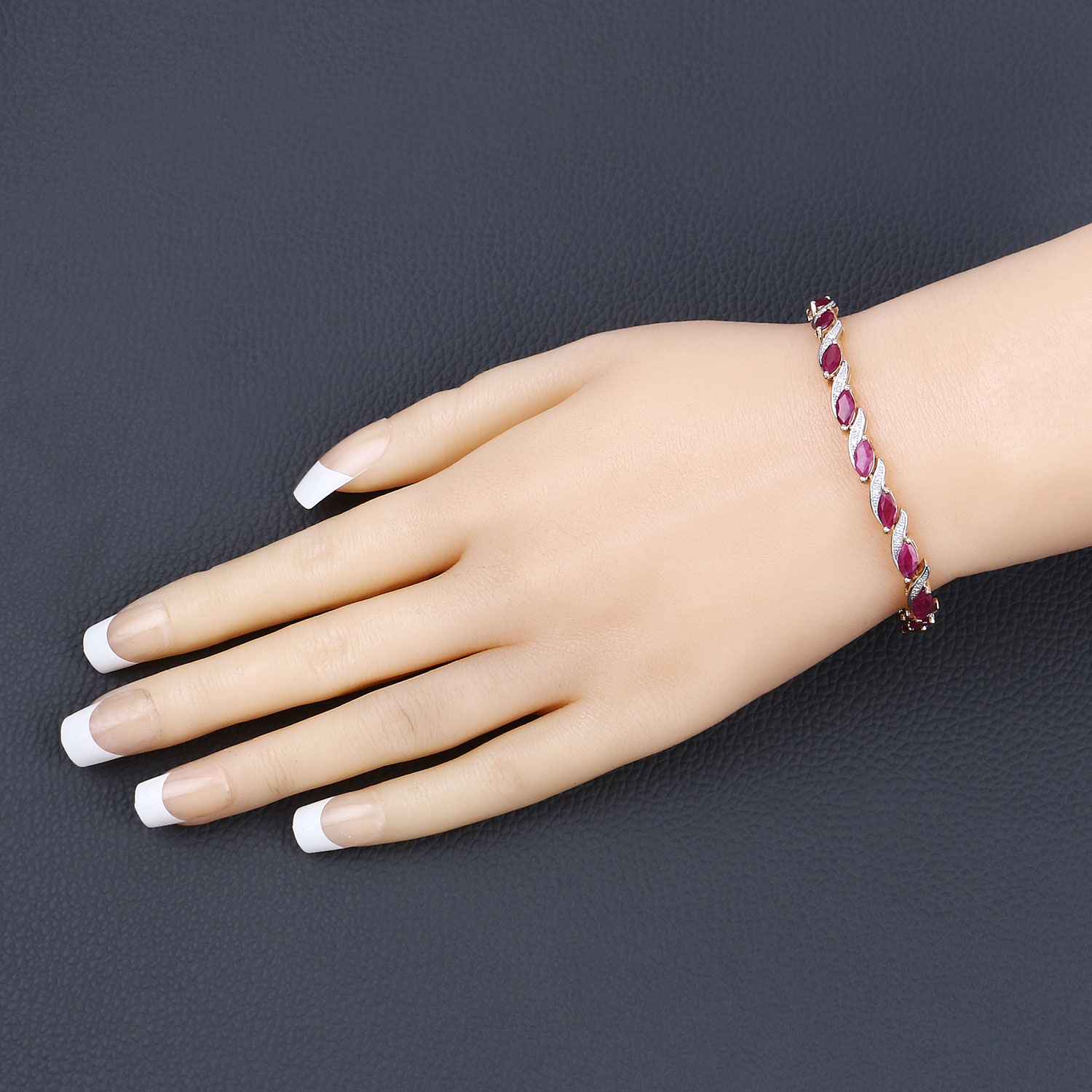 7.78 Carat Genuine Ruby and White Diamond 10K Yellow Gold Bracelet