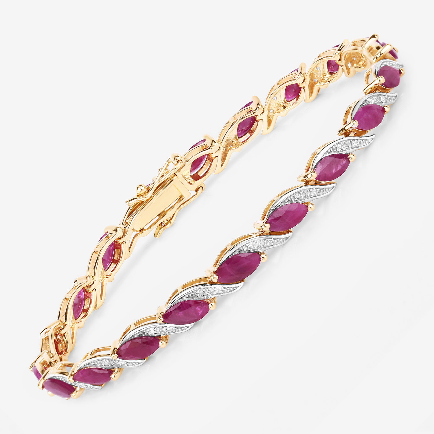 7.78 Carat Genuine Ruby and White Diamond 10K Yellow Gold Bracelet