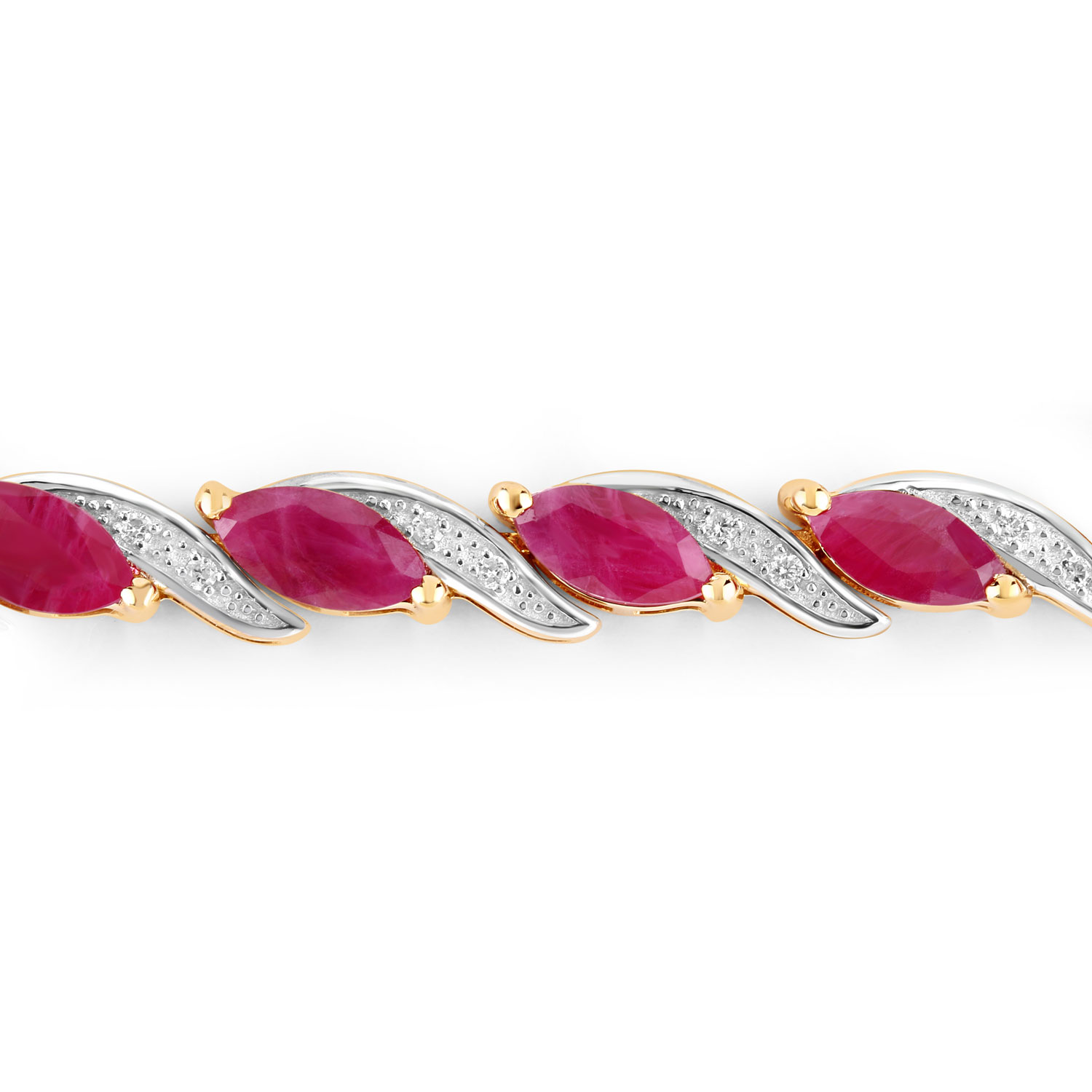 7.78 Carat Genuine Ruby and White Diamond 10K Yellow Gold Bracelet
