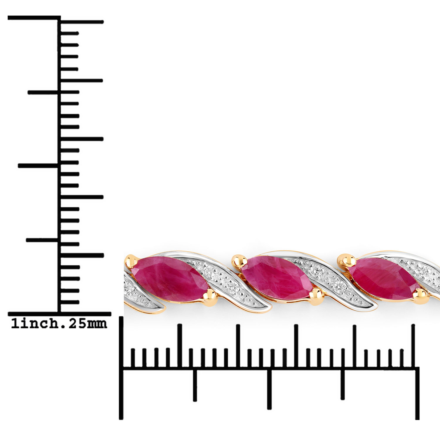 7.78 Carat Genuine Ruby and White Diamond 10K Yellow Gold Bracelet
