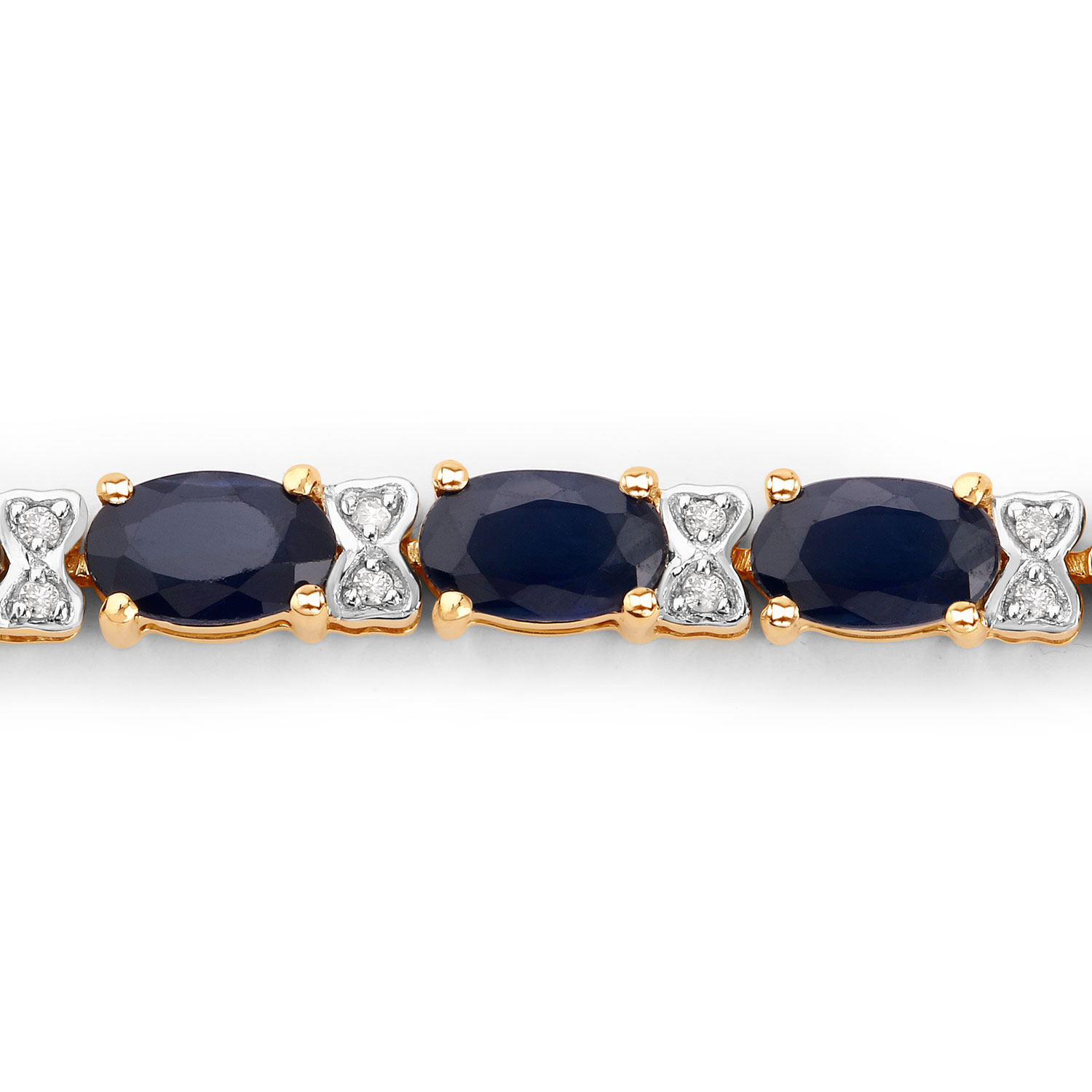 5.87 Carat Genuine Blue Sapphire and White Diamond 14K Yellow Gold Bracelet